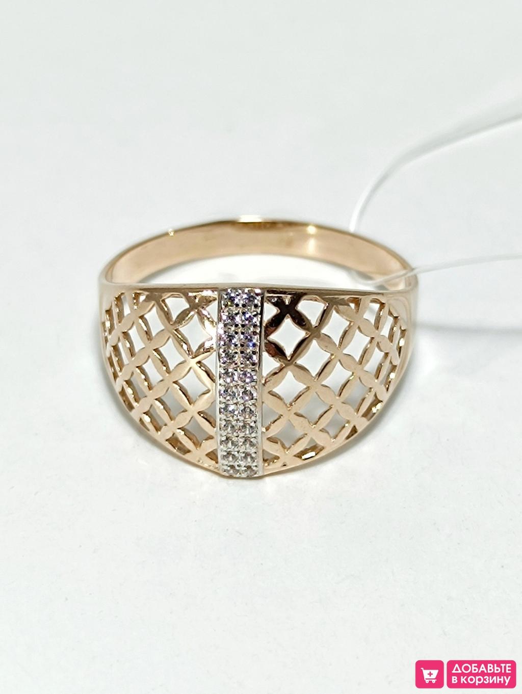 Золотое кольцо крупное, вставка фианит