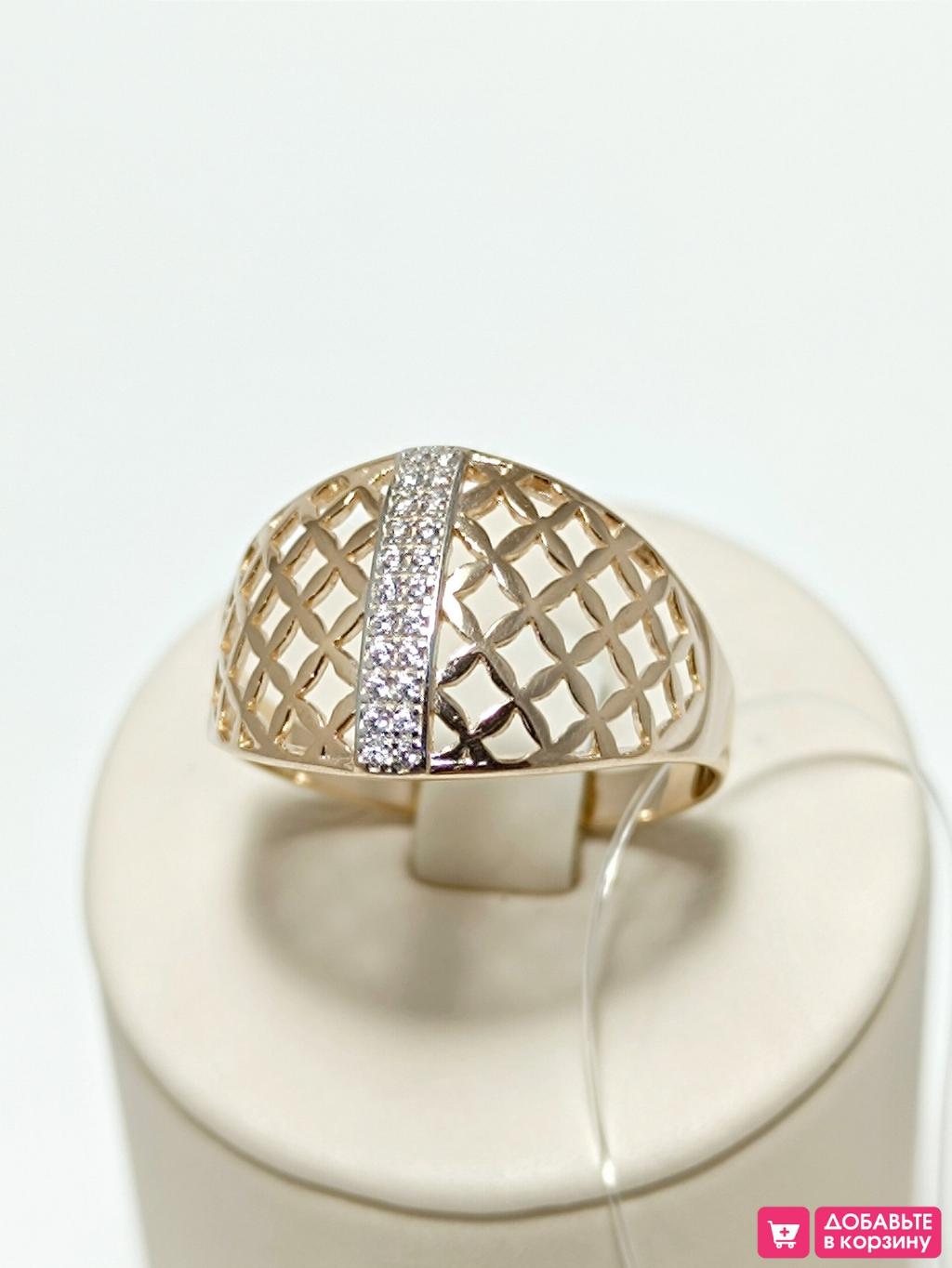 Золотое кольцо крупное, вставка фианит