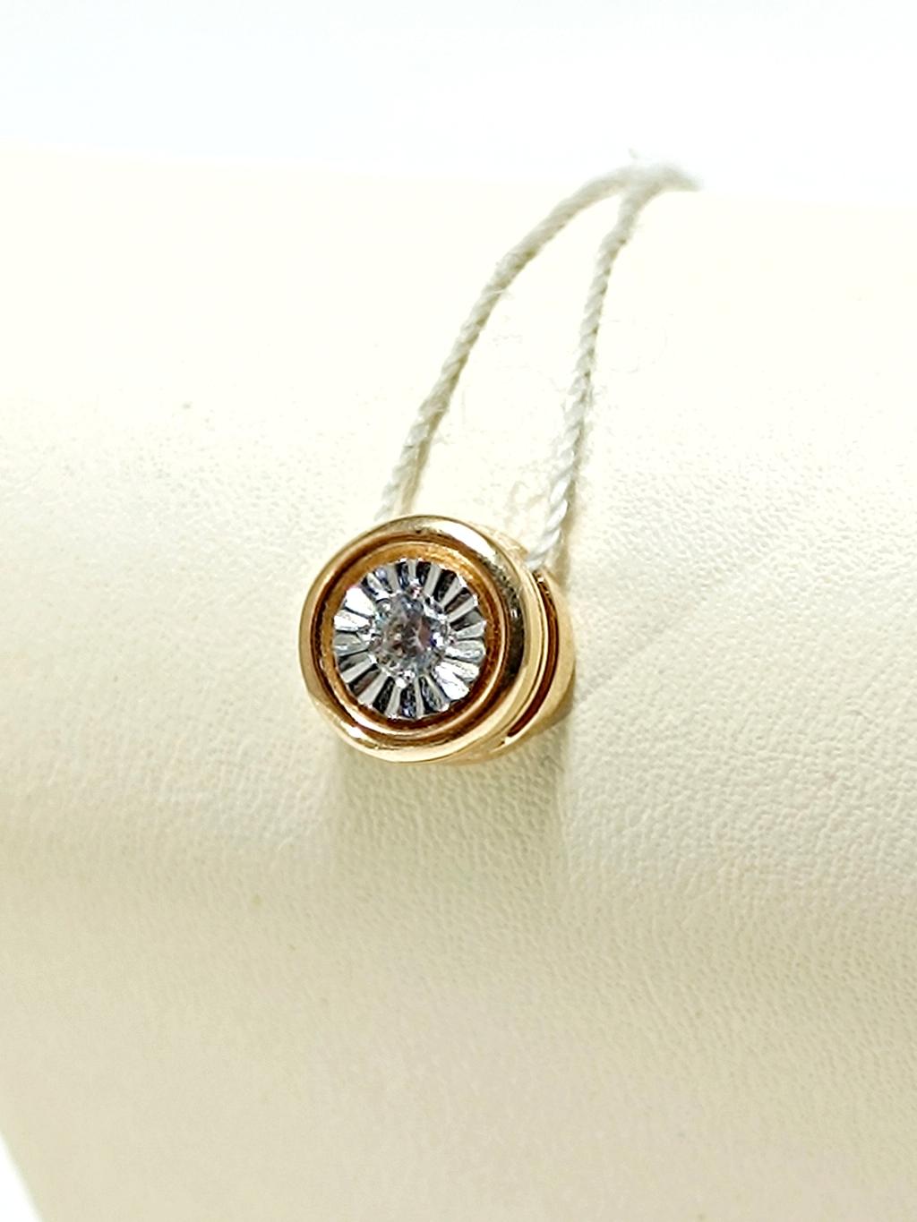 Золотая подвеска бегунок, вставка фианит