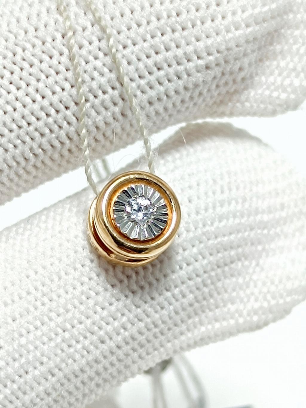 Золотая подвеска бегунок, вставка фианит