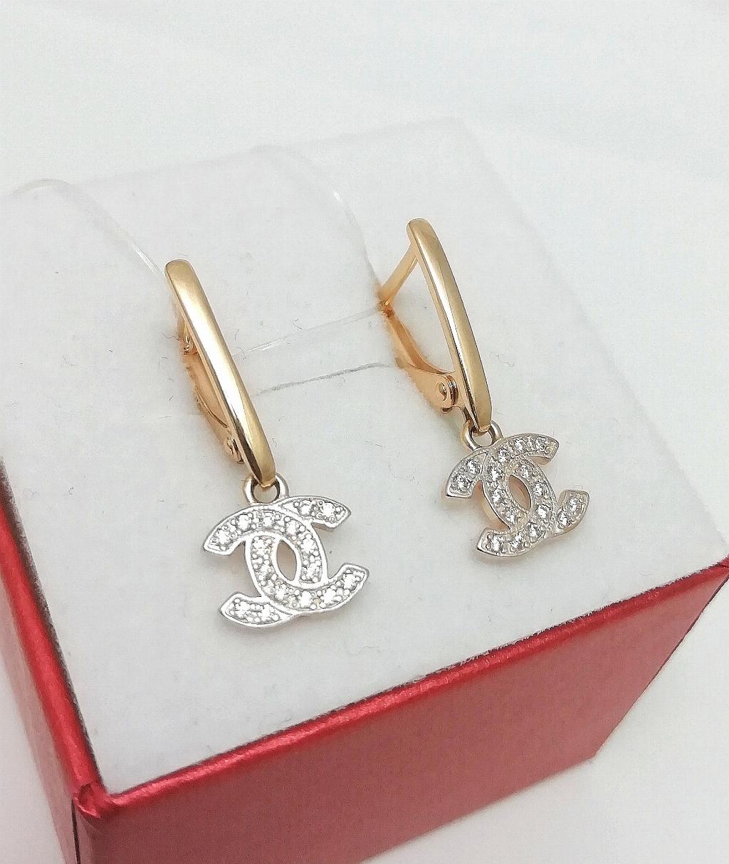 Золотые серьги, вставка фианит