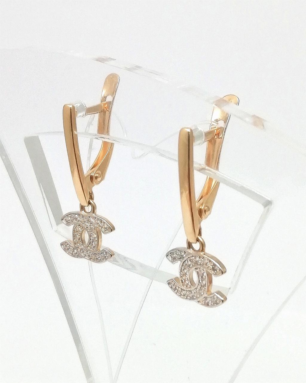 Золотые серьги, вставка фианит