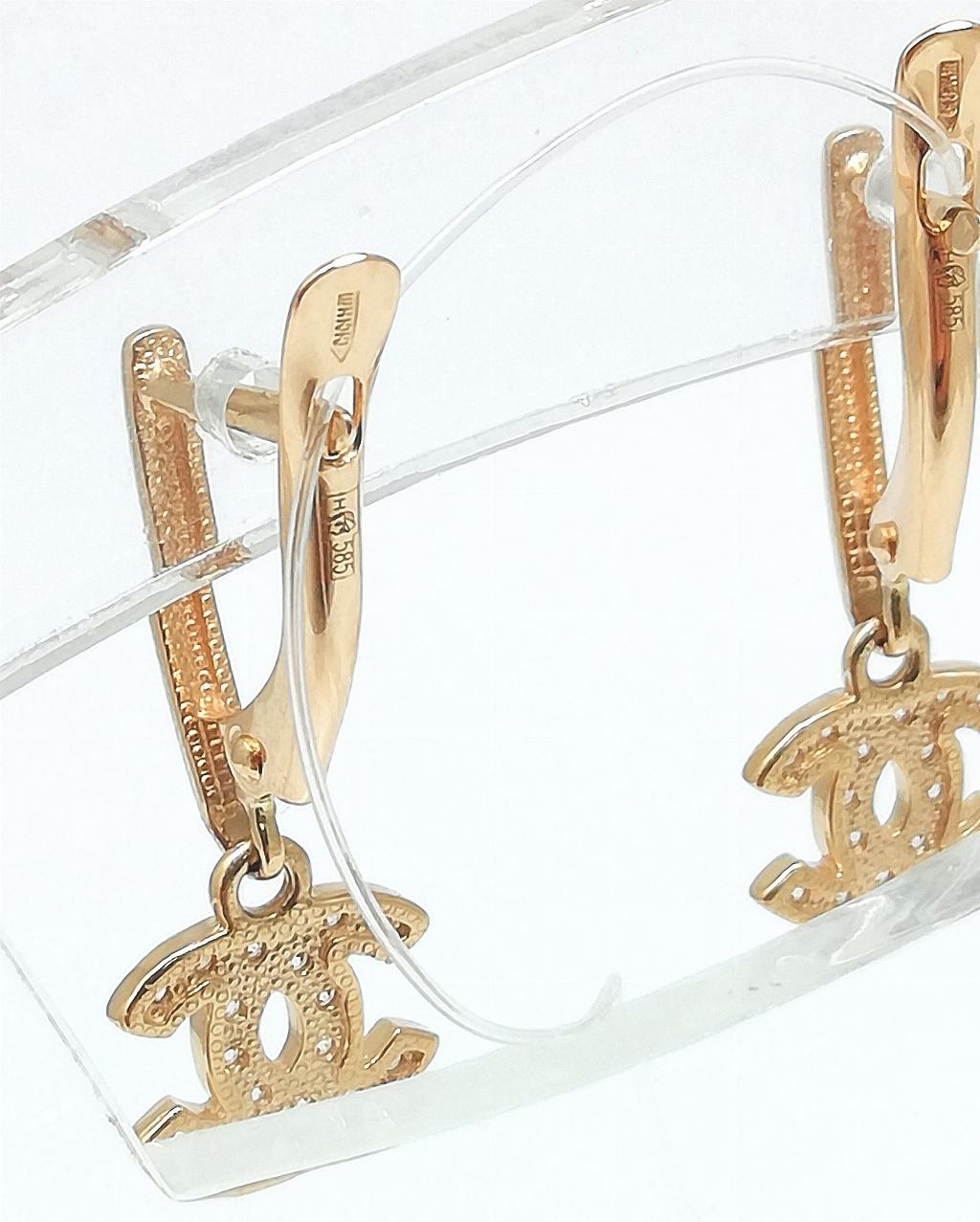 Золотые серьги, вставка фианит