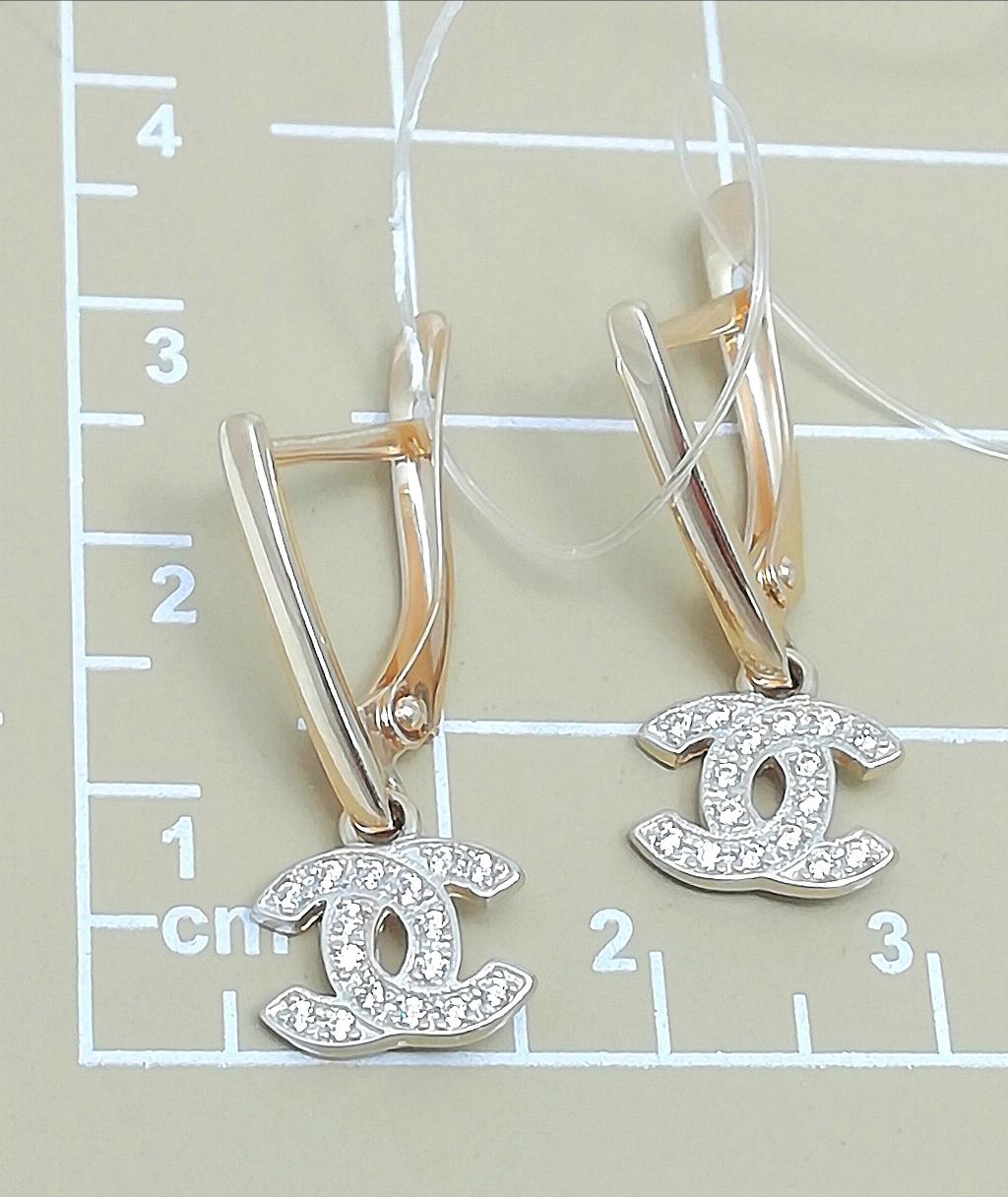 Золотые серьги, вставка фианит