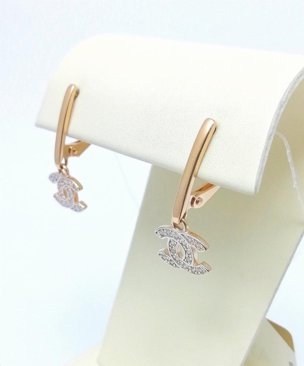 Золотые серьги, вставка фианит