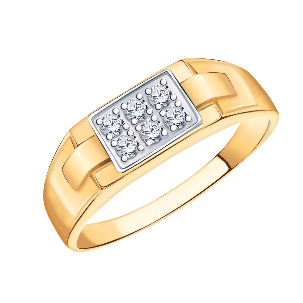 Золотое кольцо печатка мужская, вставка фианит