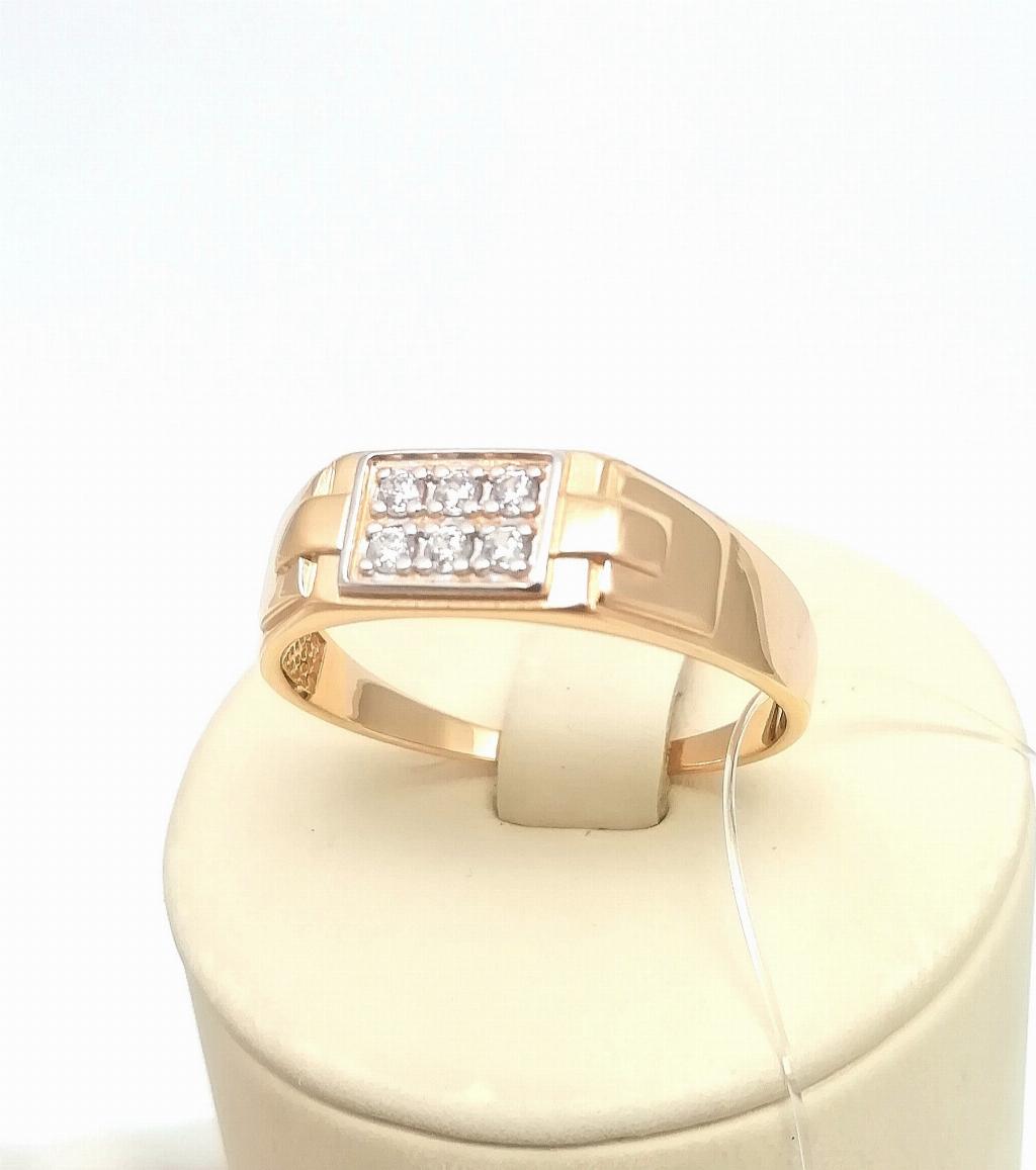 Золотое кольцо печатка мужская, вставка фианит