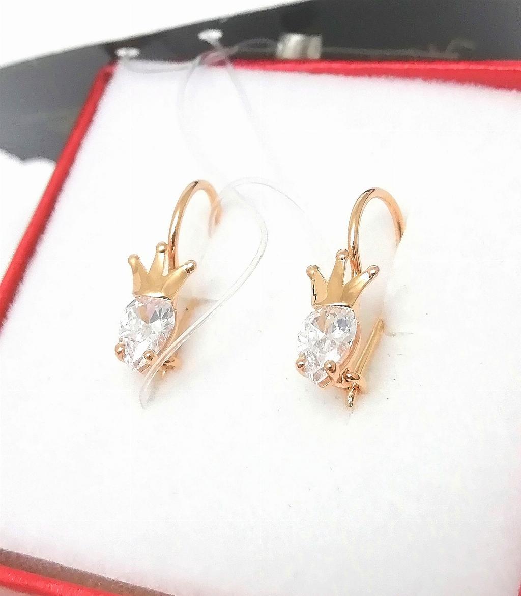 Золотые серьги детские, вставка фианит