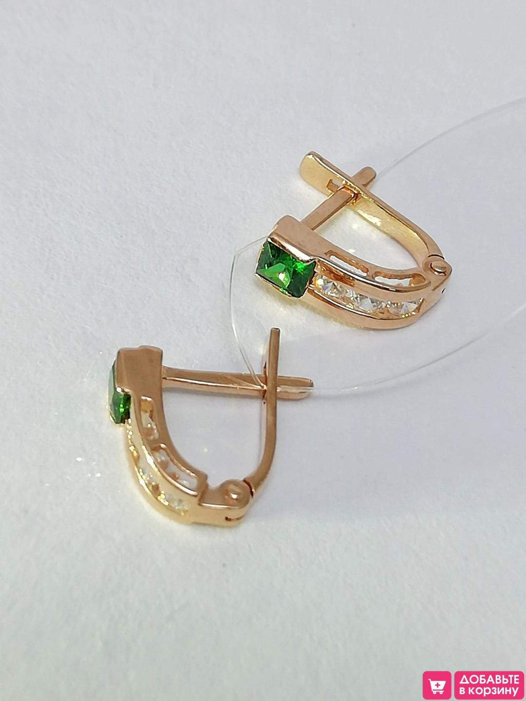 Золотые серьги, вставка фианит