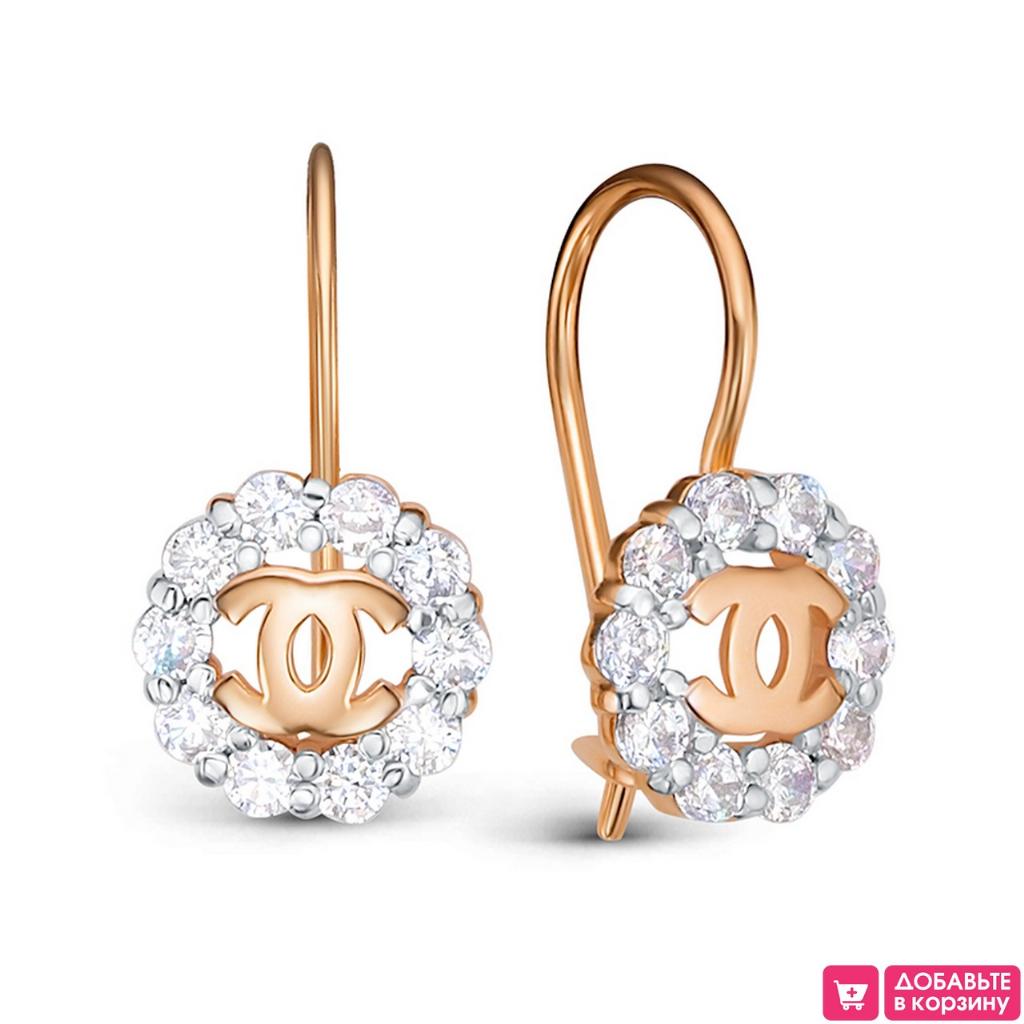 Золотые серьги, вставка фианит