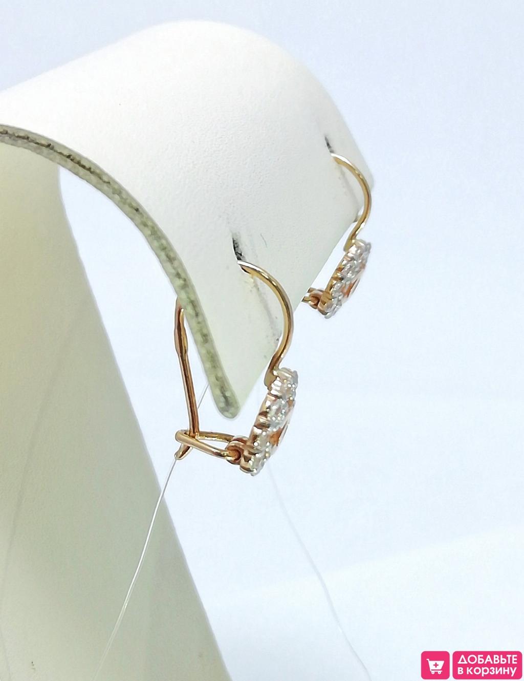 Золотые серьги, вставка фианит