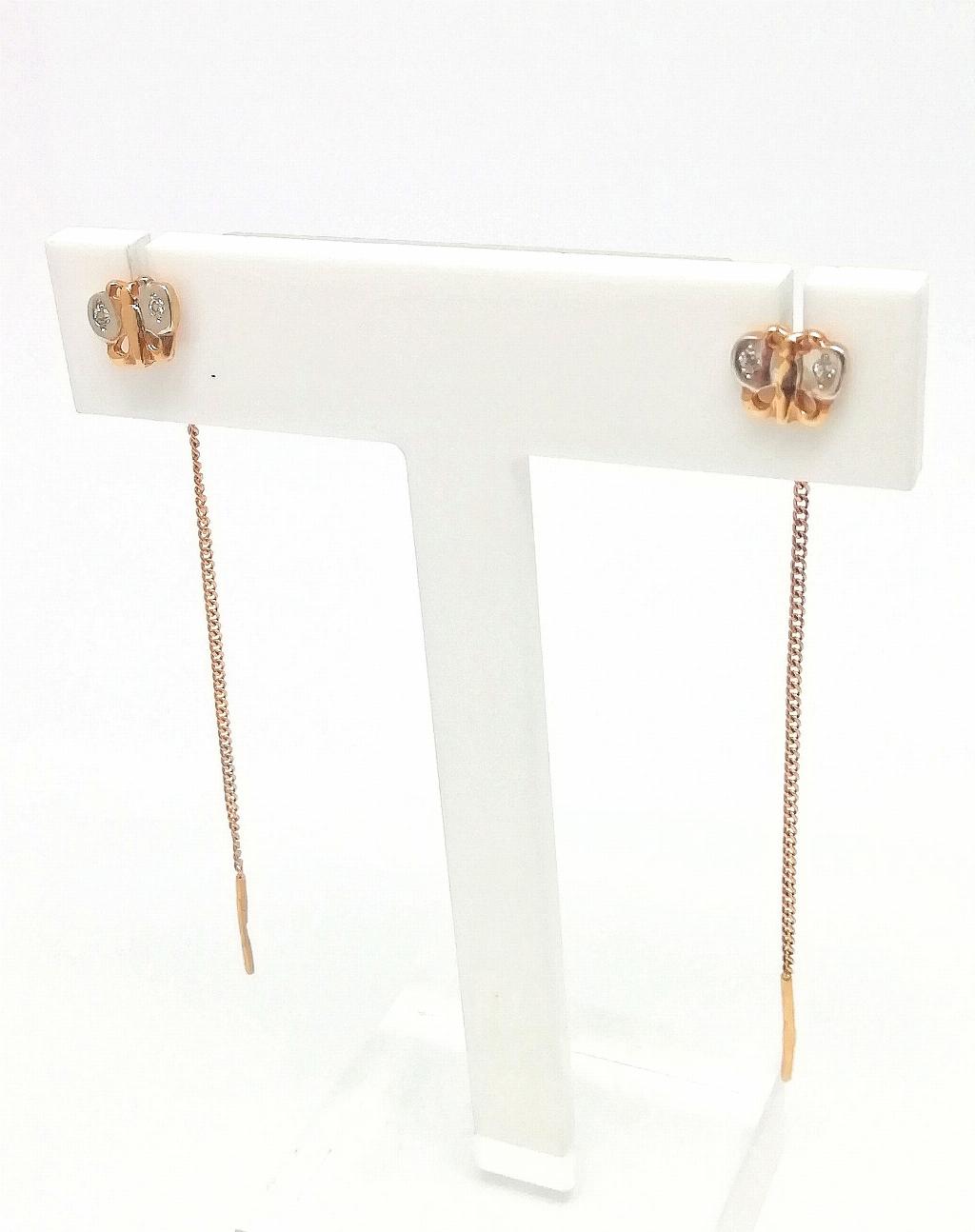 Серьги-продевки, вставка фианит