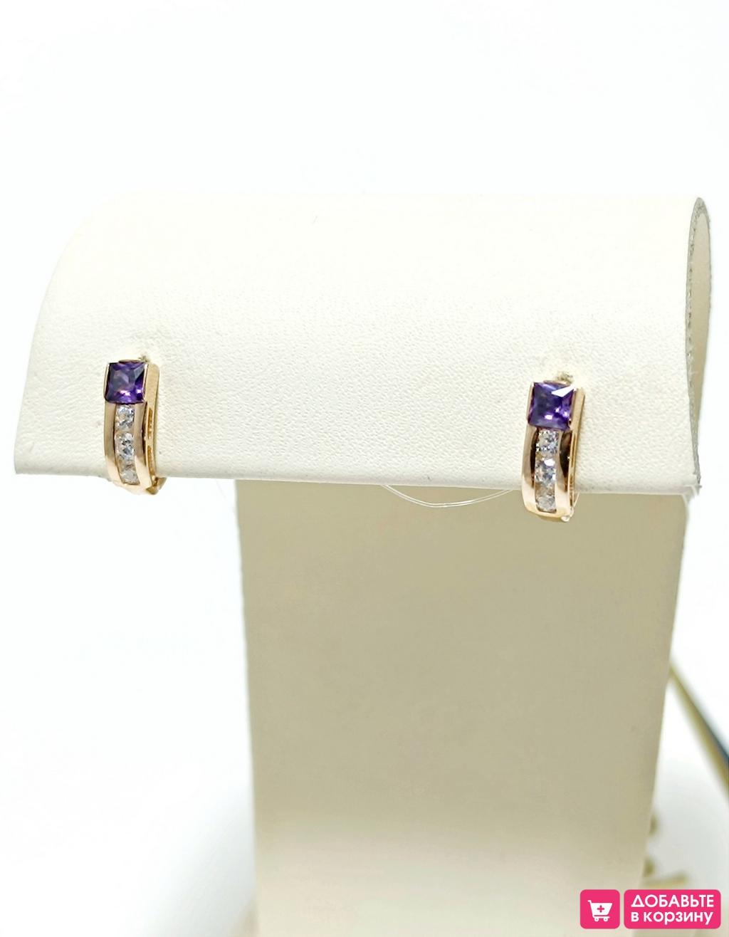 Золотые серьги женские, вставка фианит