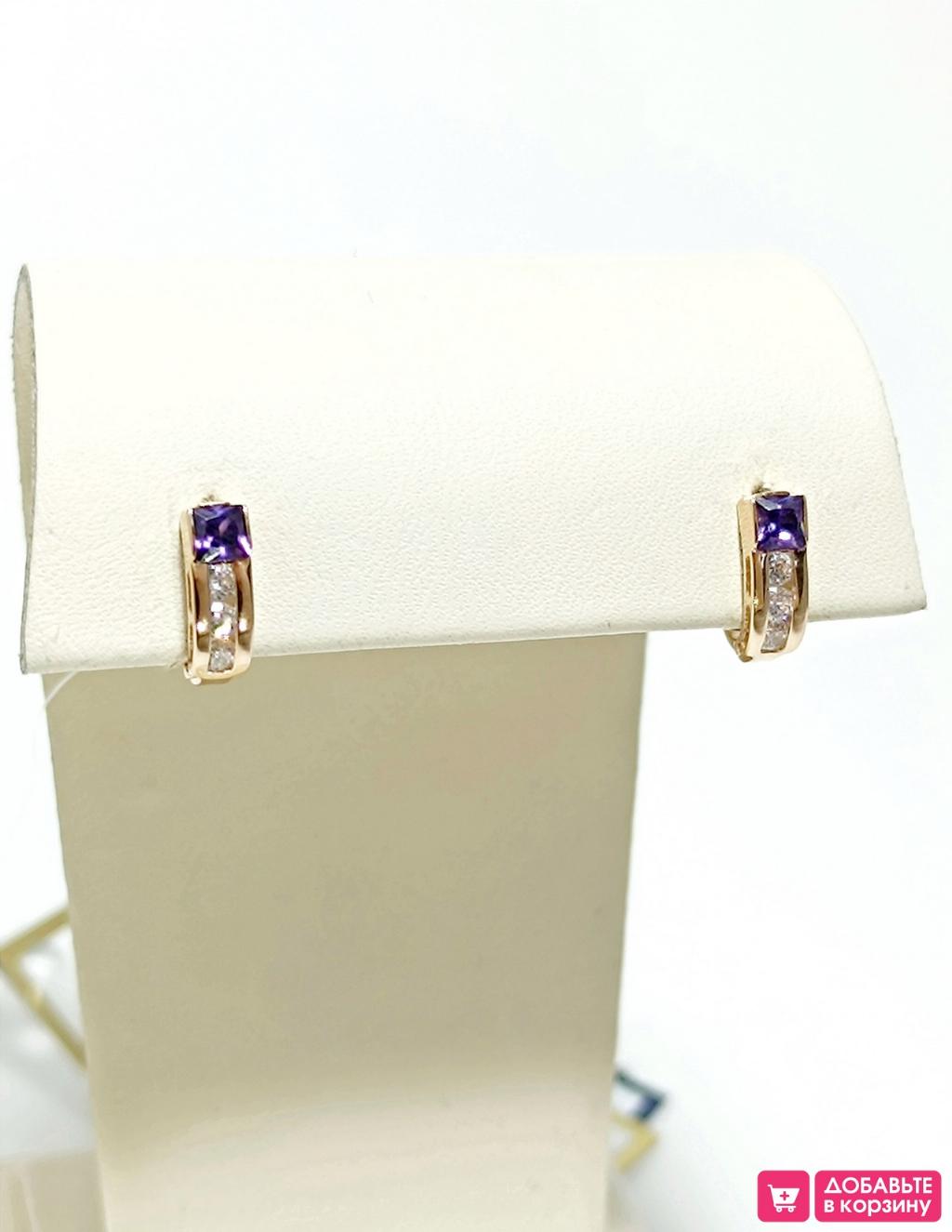 Золотые серьги женские, вставка фианит