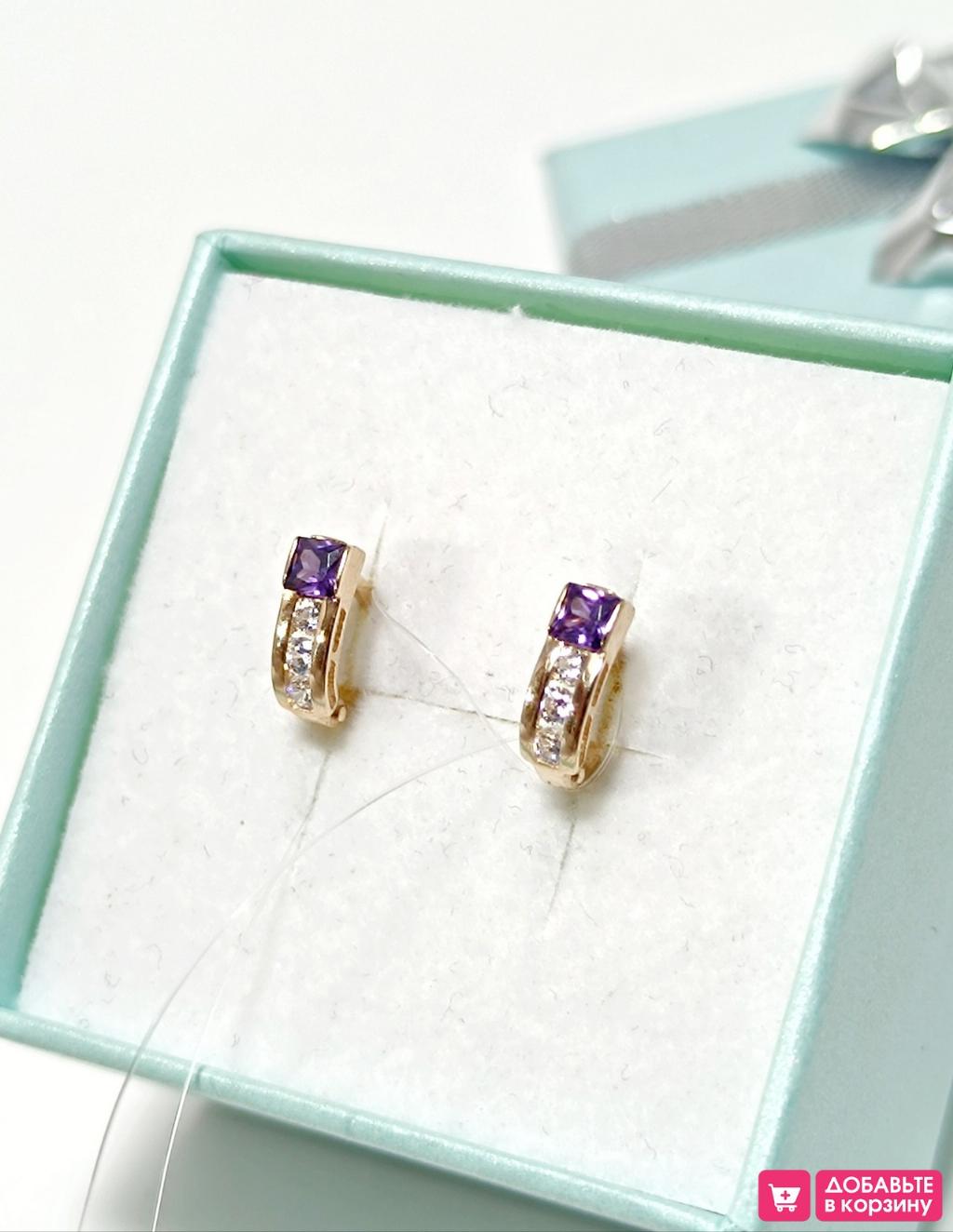 Золотые серьги женские, вставка фианит