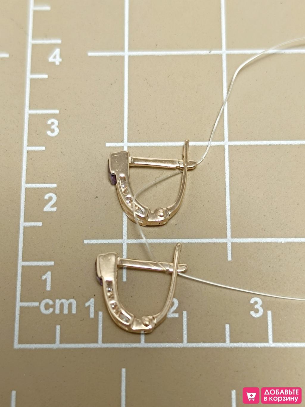 Золотые серьги женские, вставка фианит