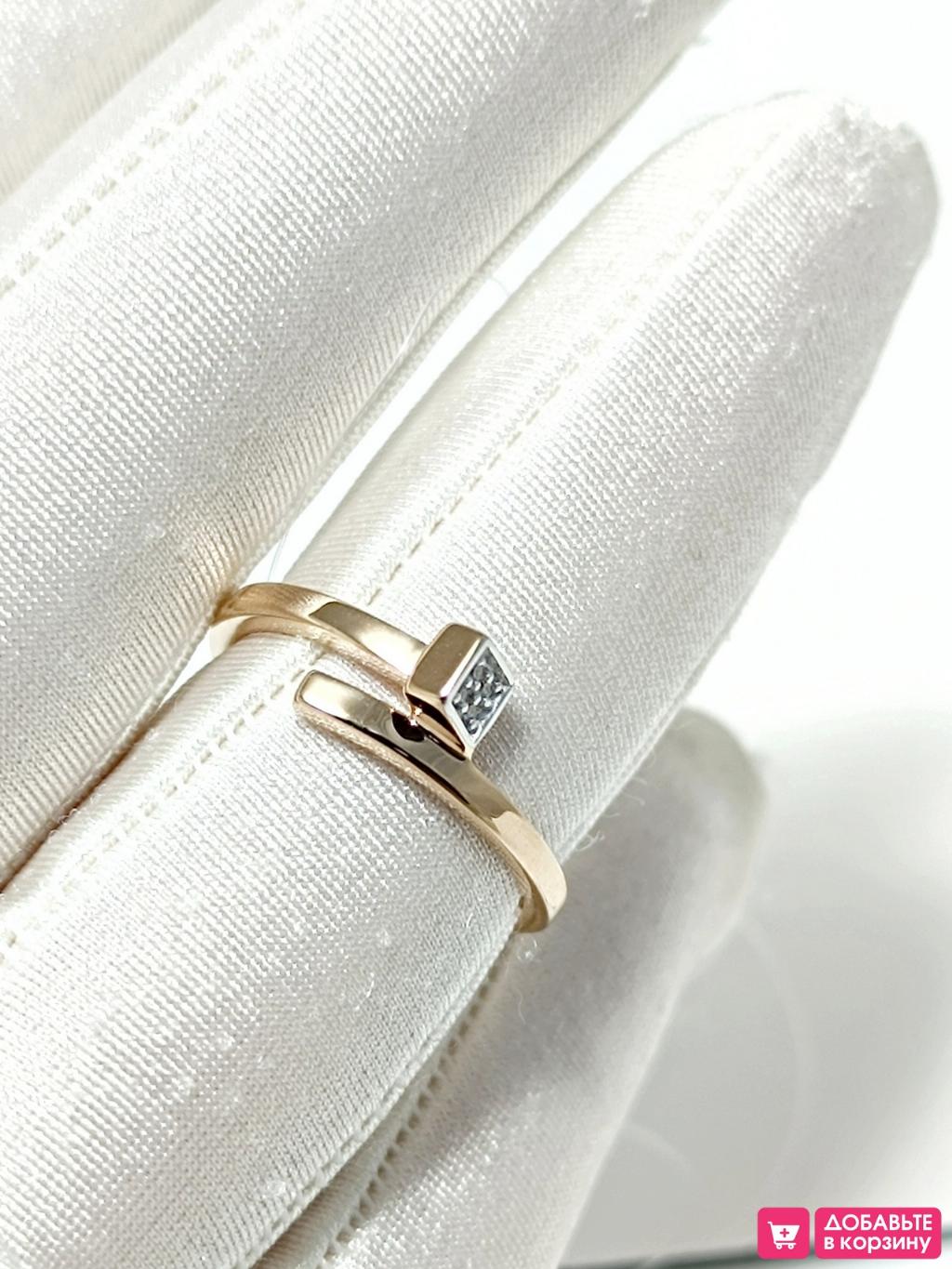 Золотое кольцо гвоздь, вставка фианит