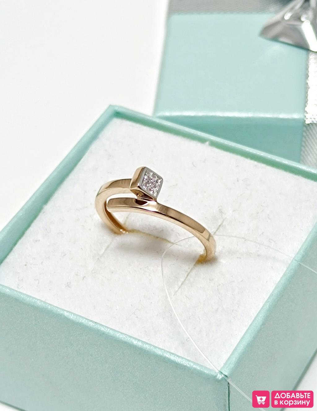 Золотое кольцо гвоздь, вставка фианит