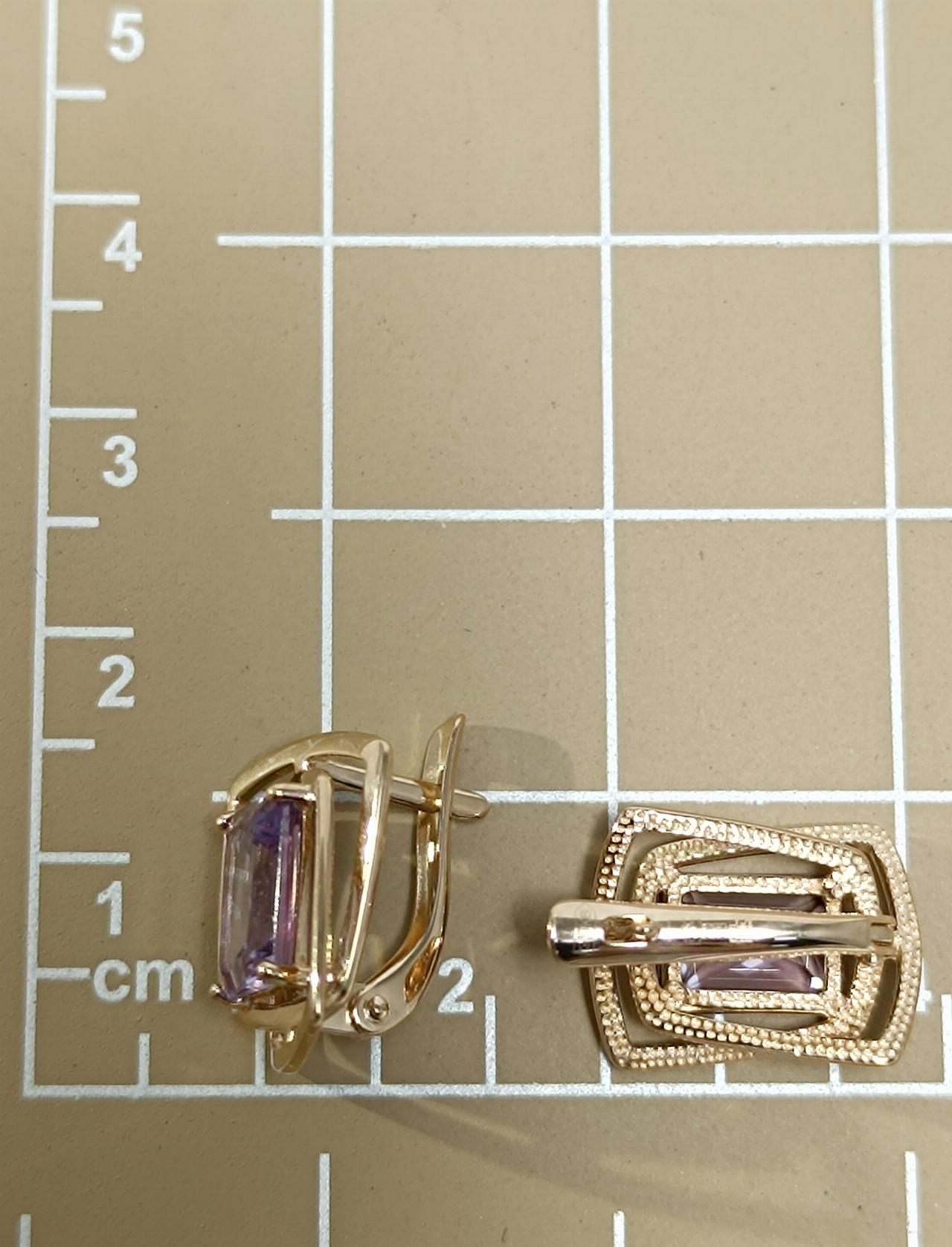 Золотые серьги женские, вставка фианит