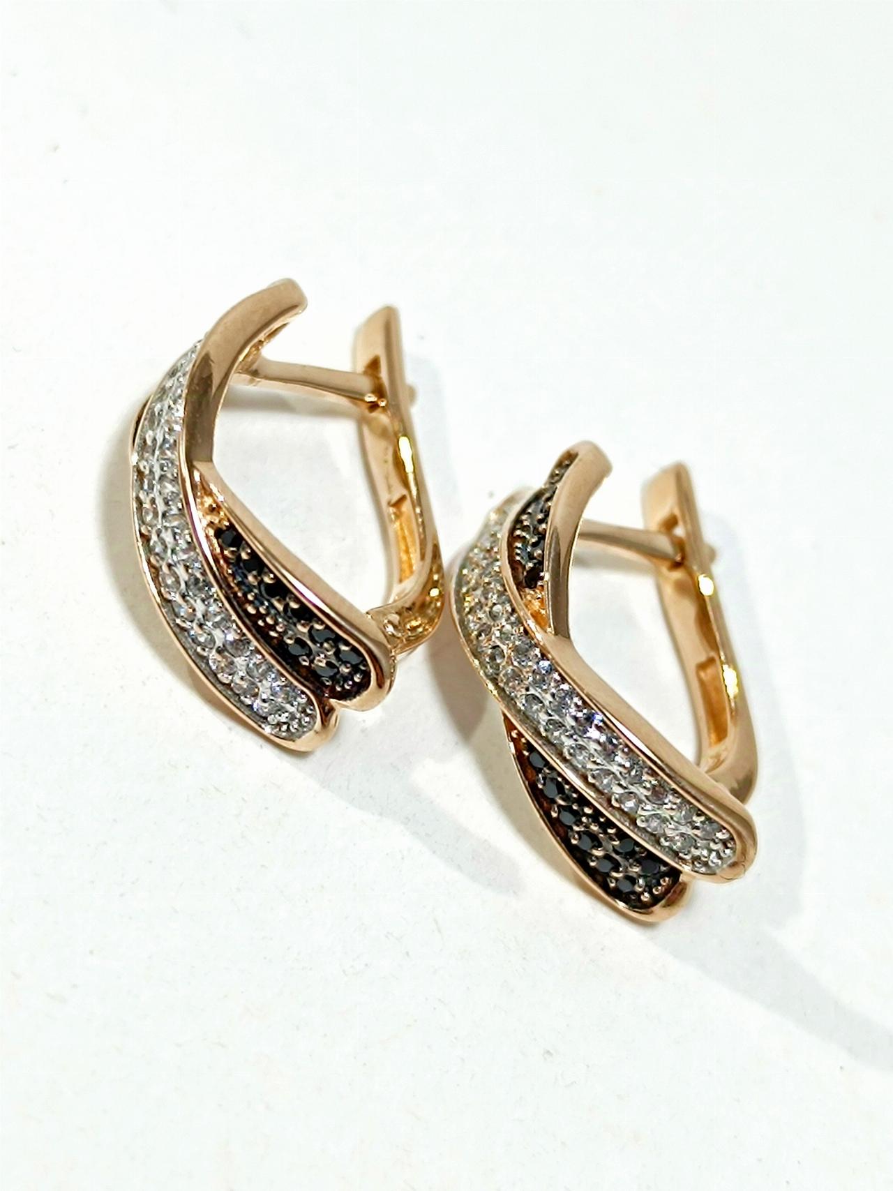 Золотые серьги женские, вставка фианит