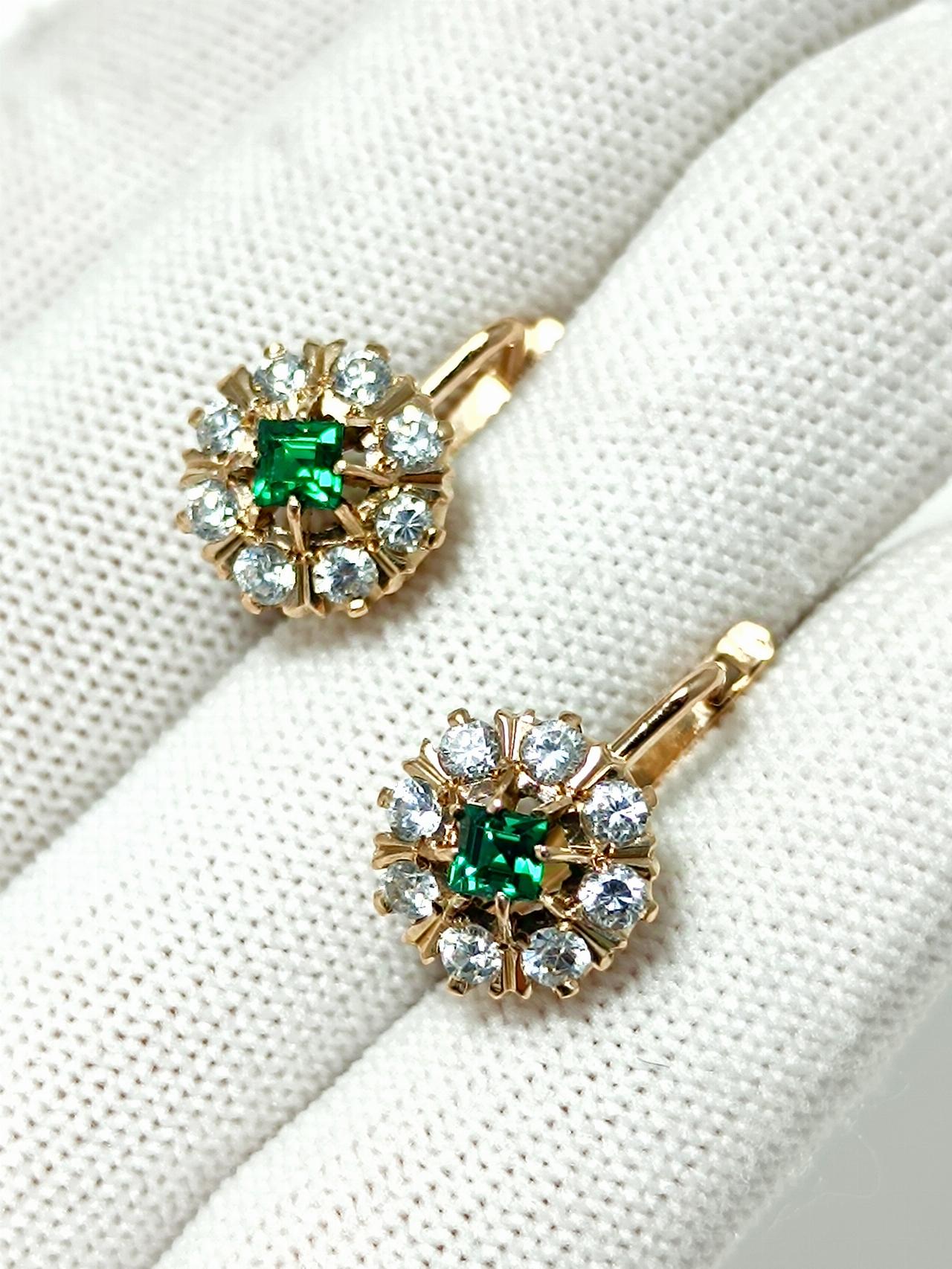 Золотые серьги женские, вставка фианит