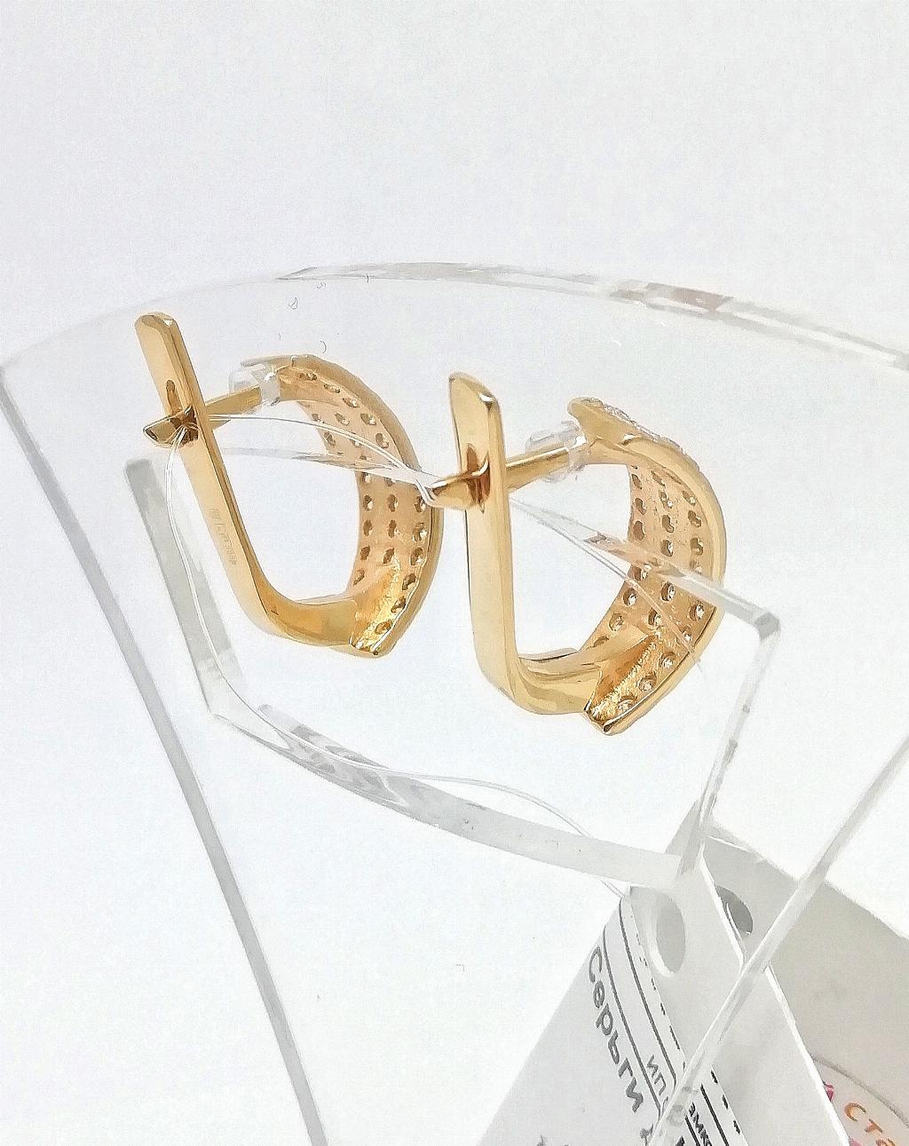 Золотые серьги дорожки, вставка бриллиант