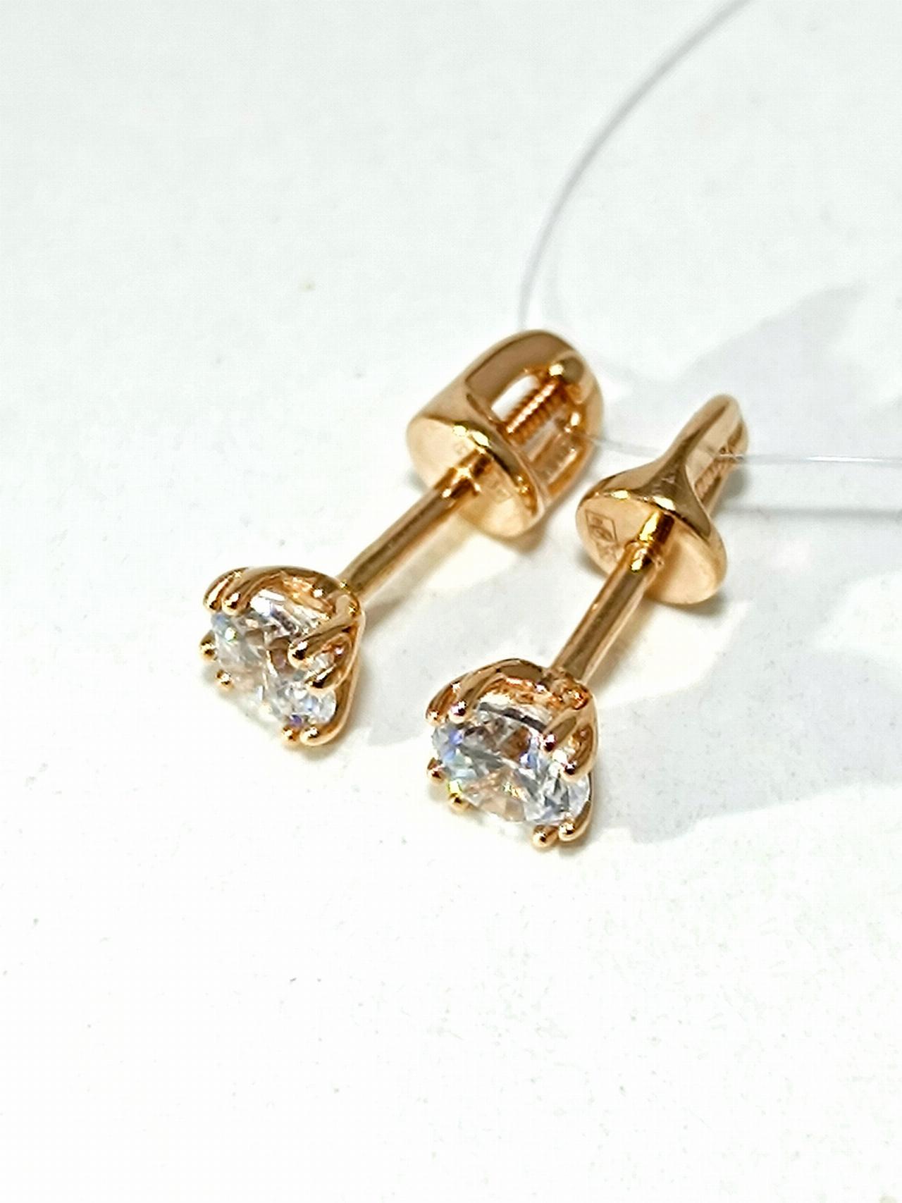 Золотые серьги пусеты, вставка фианит