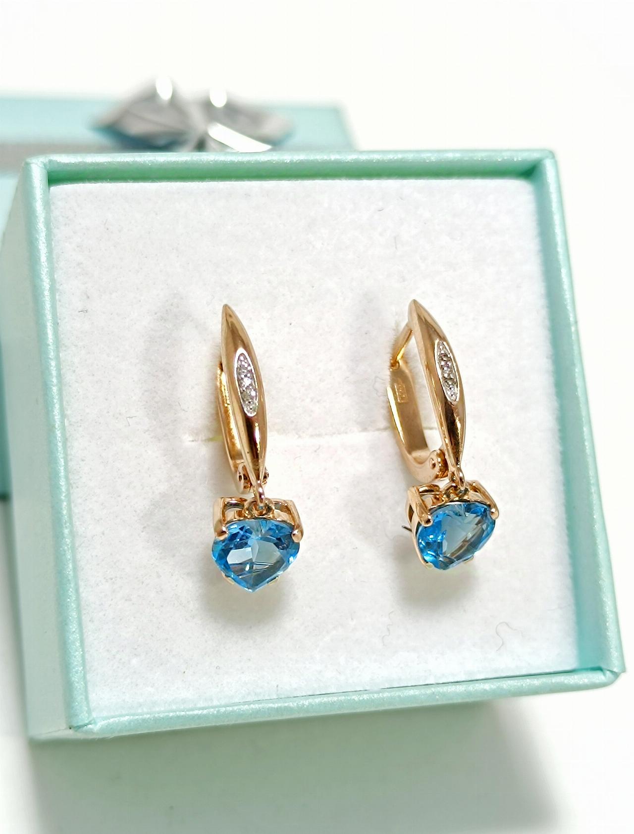 Золотые серьги женские, вставка фианит