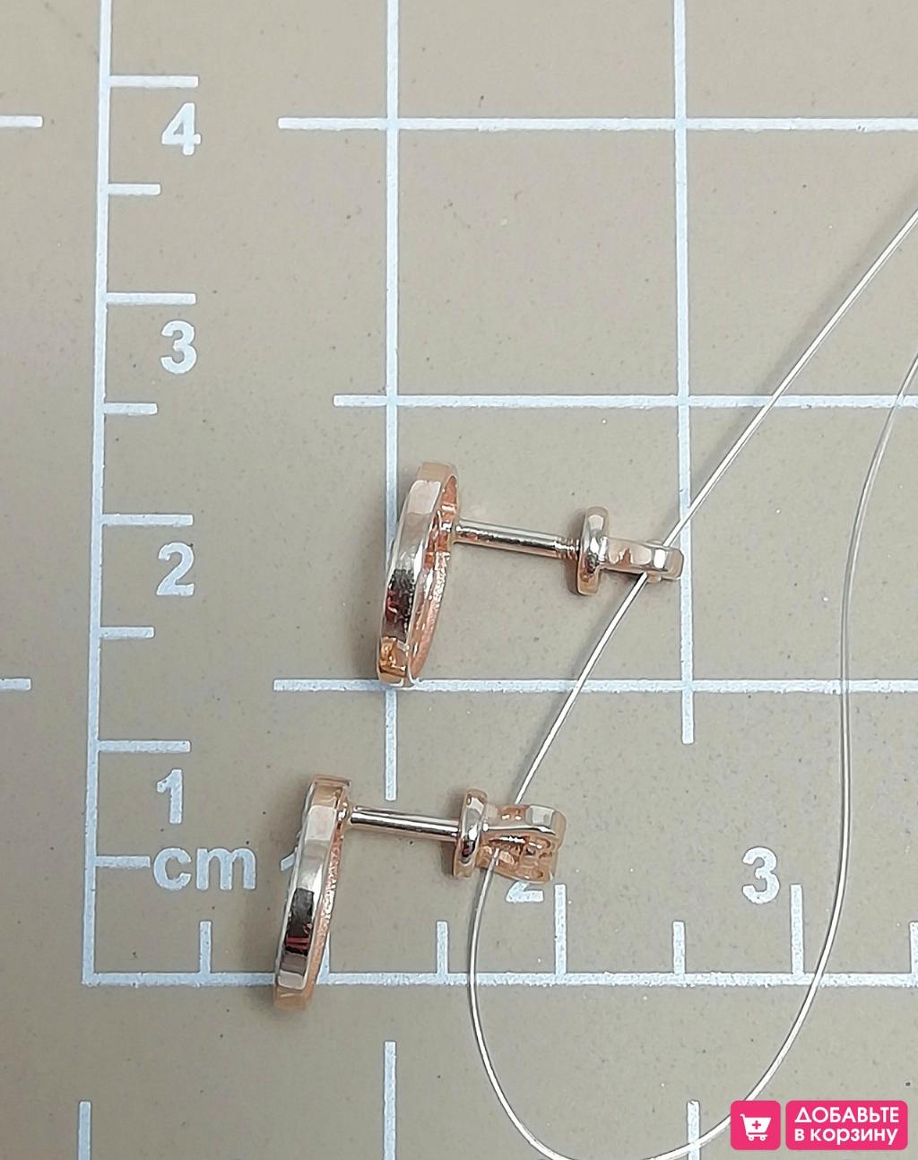 Золотые серьги пусеты, вставка фианит