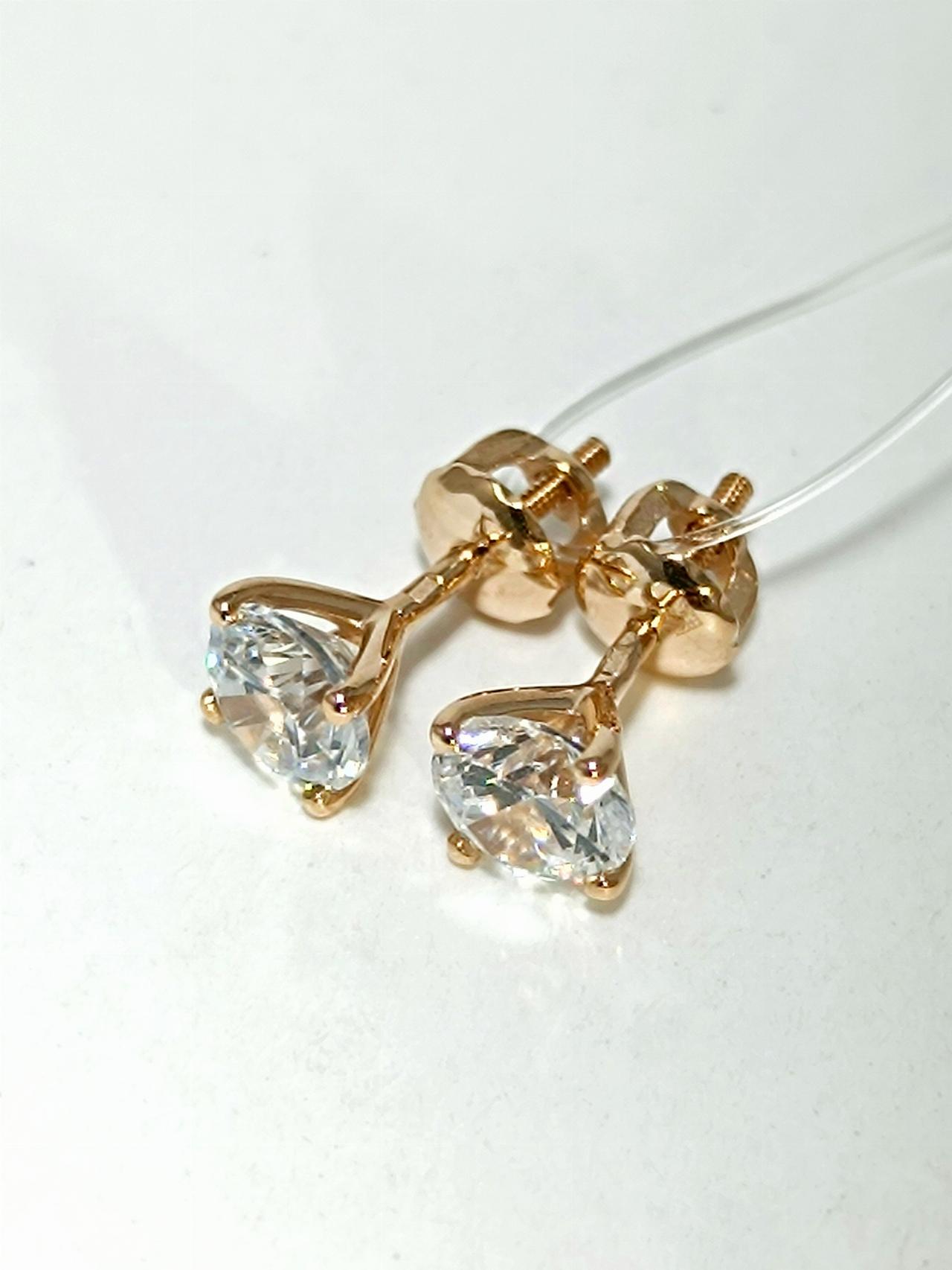 Золотые серьги пусеты, вставка фианит