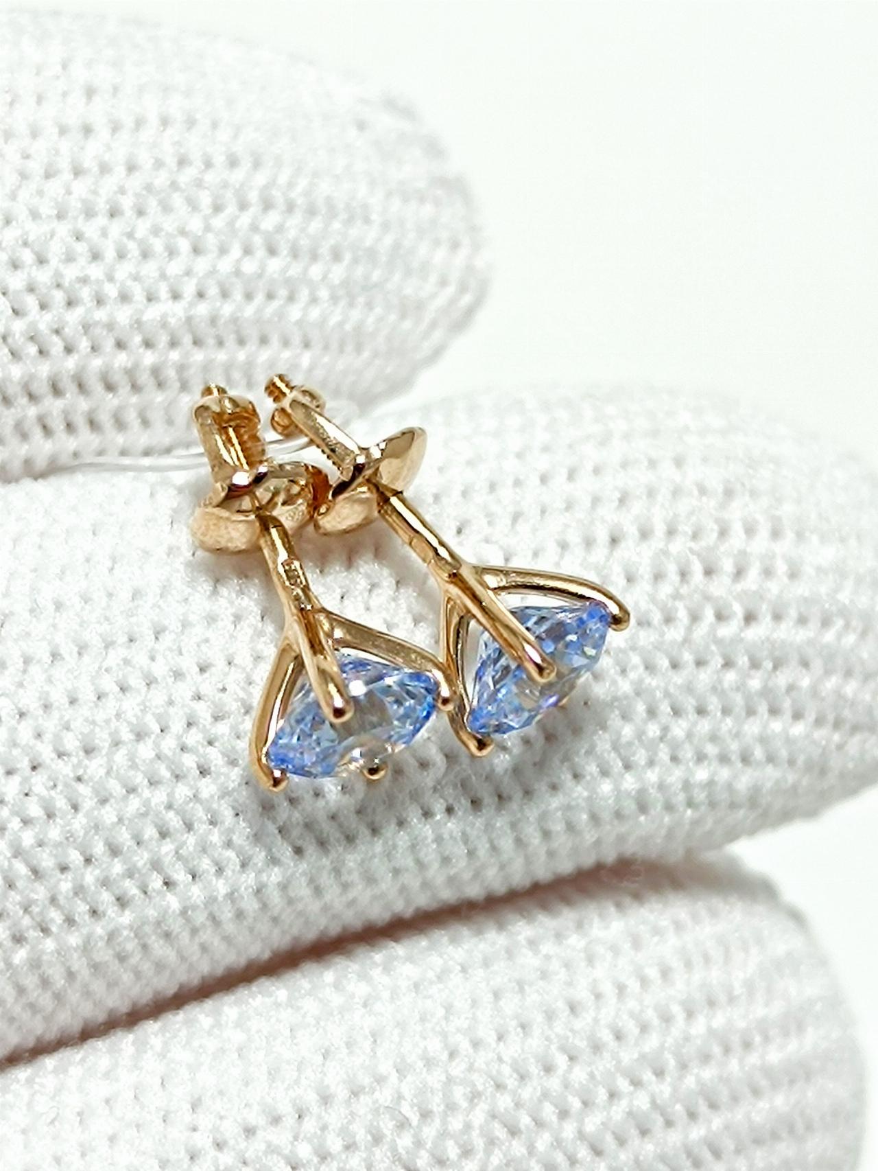 Золотые серьги пусеты, вставка фианит