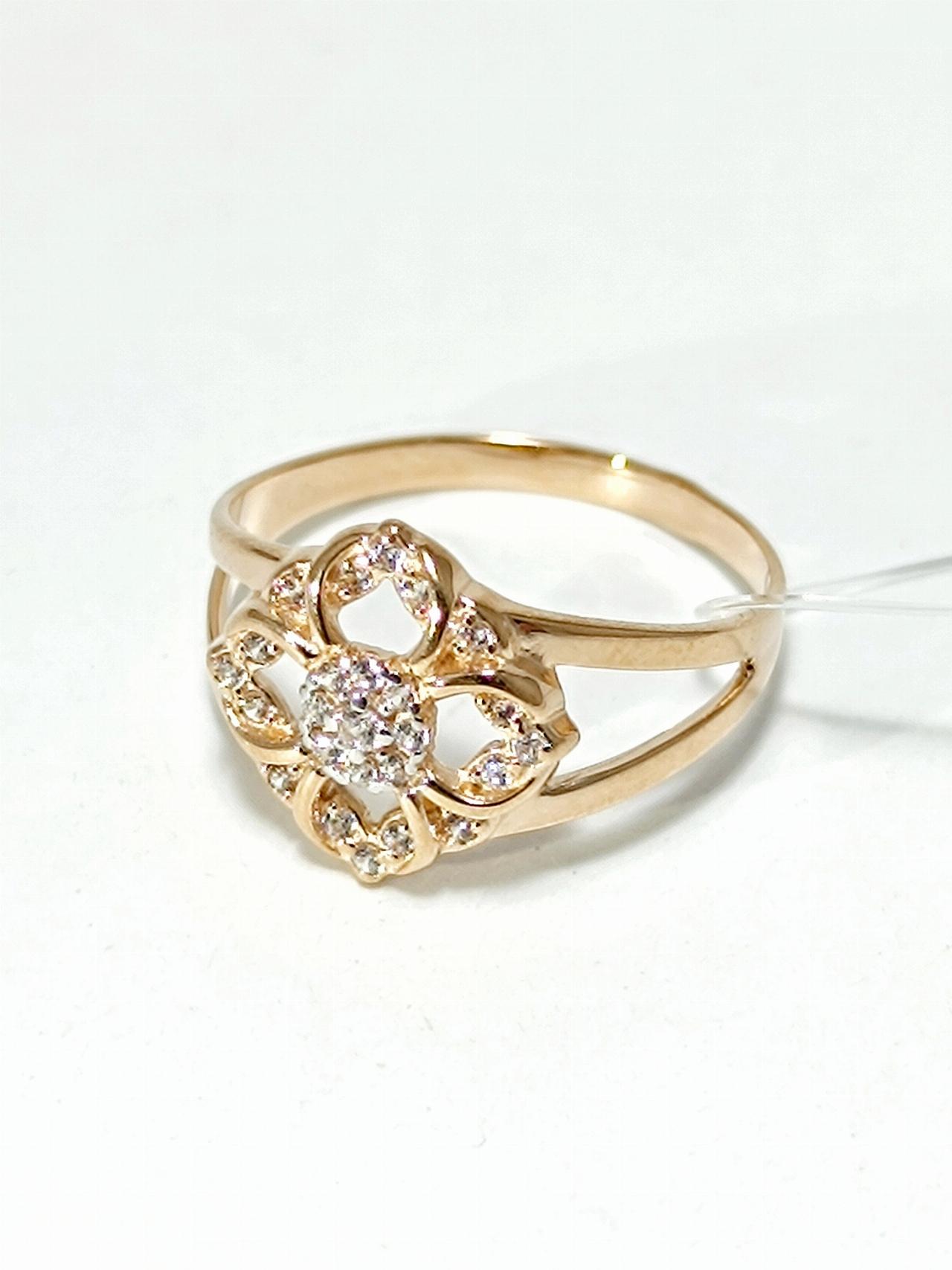 Золотое кольцо женское, вставка фианит