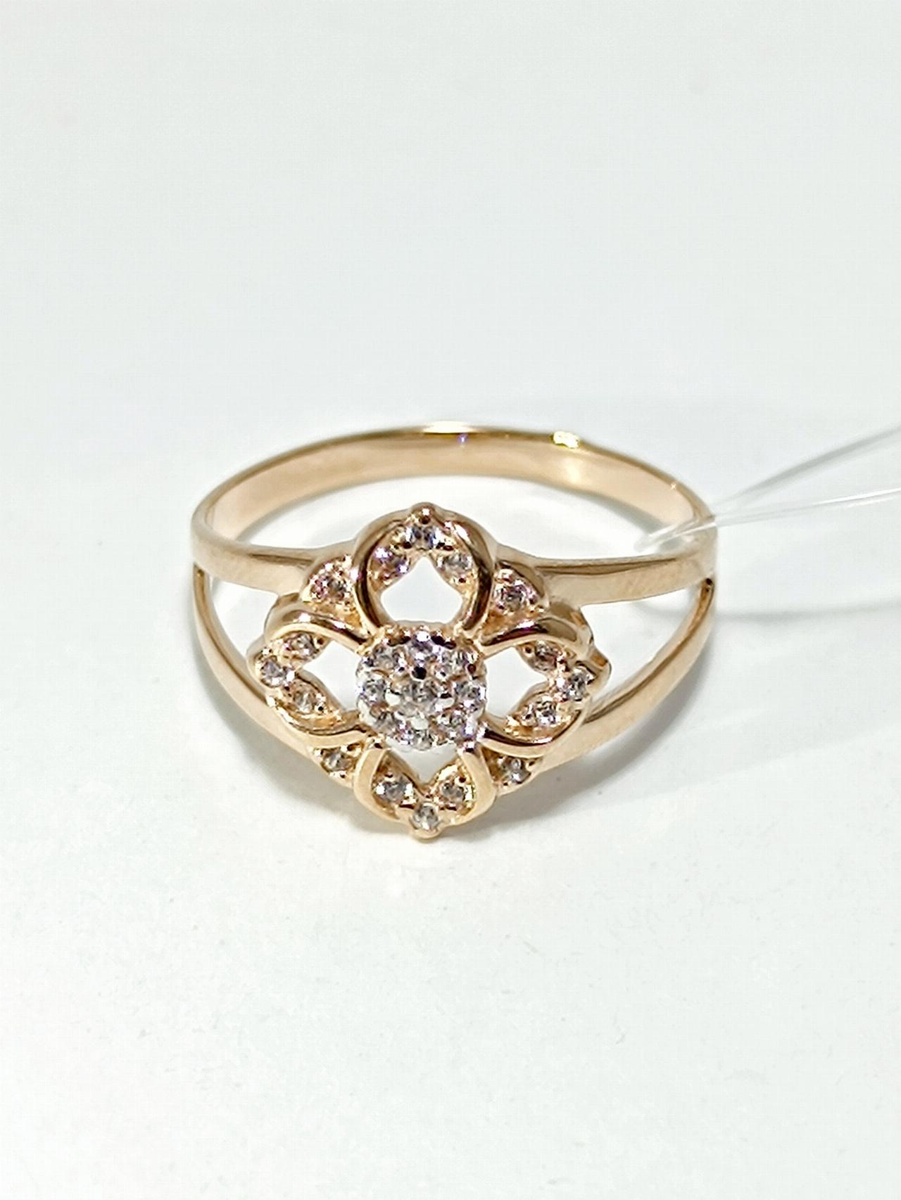 Золотое кольцо женское, вставка фианит