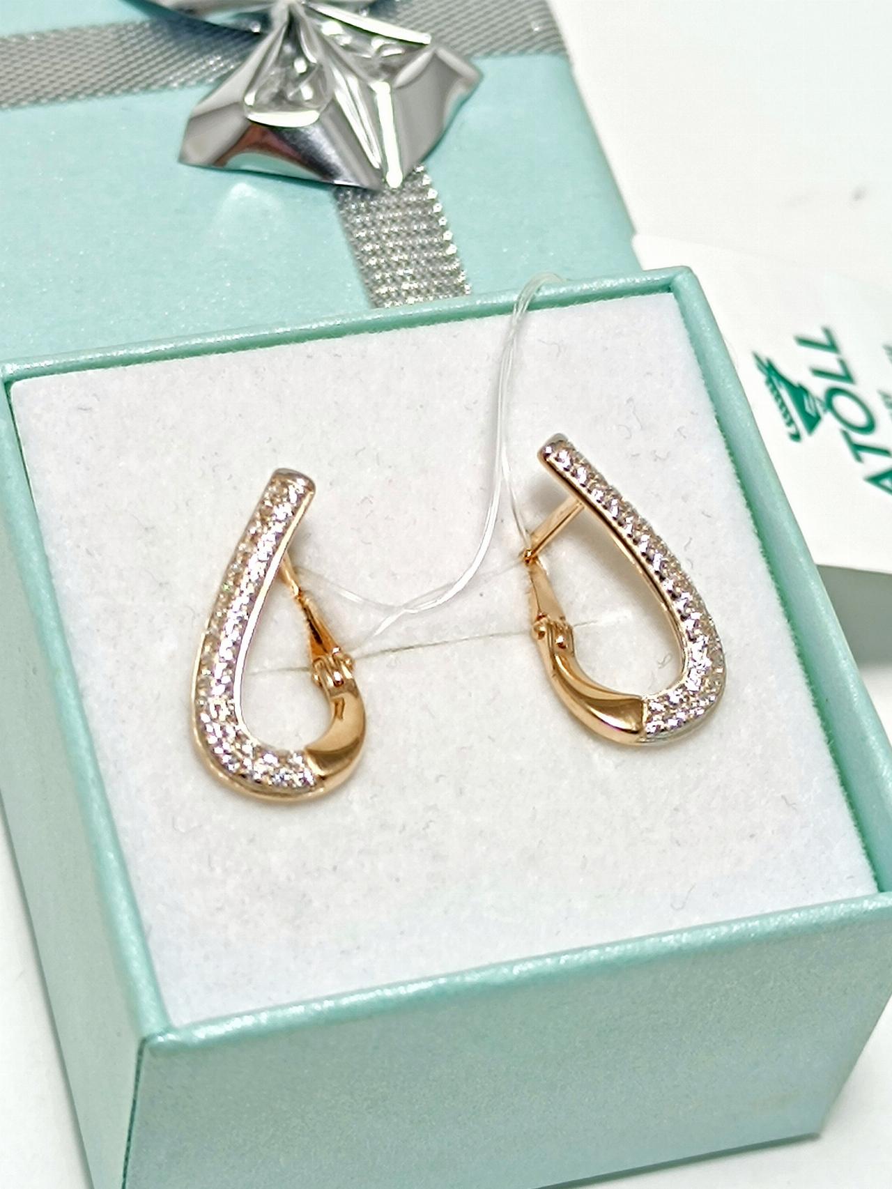 Золотые серьги женские, вставка фианит