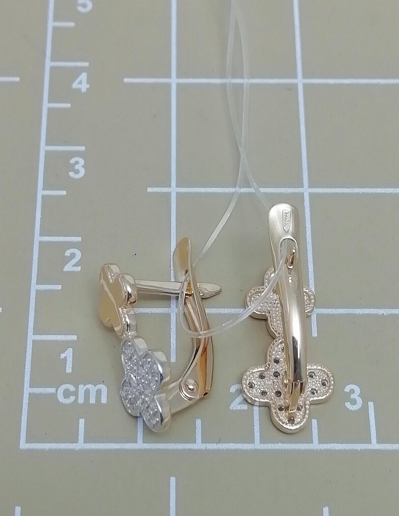 Золотые серьги женские, вставка фианит