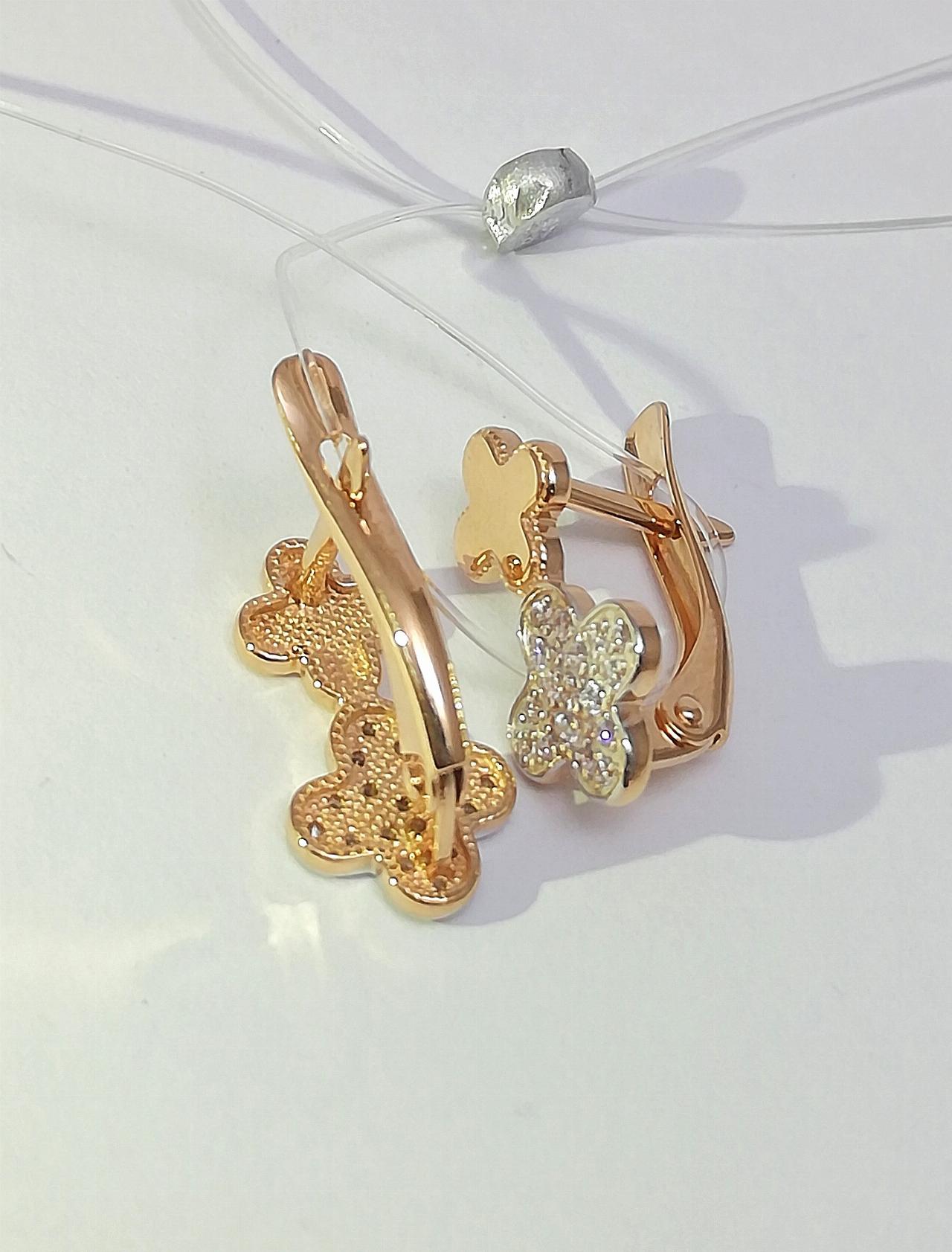 Золотые серьги женские, вставка фианит