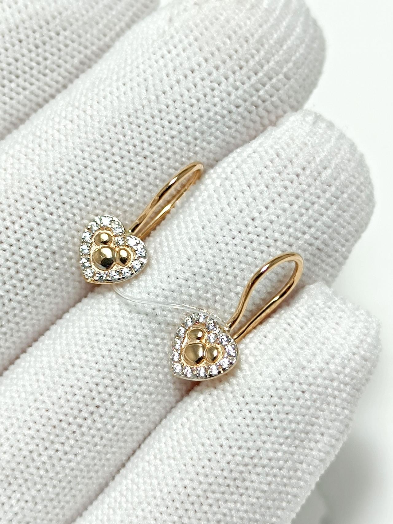 Золотые серьги детские, вставка фианит