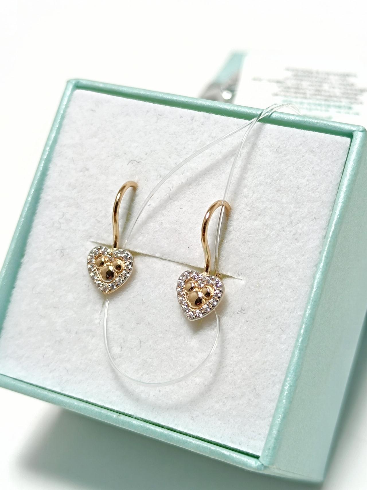 Золотые серьги детские, вставка фианит