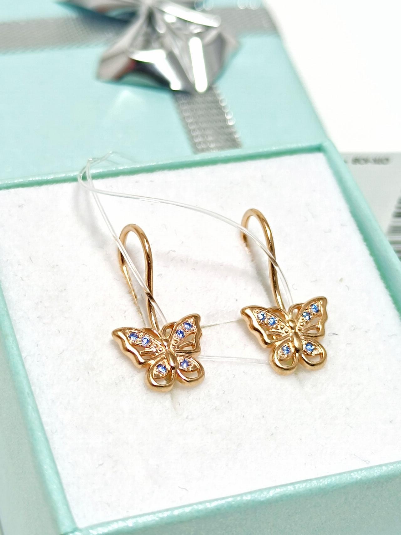 Золотые серьги детские, вставка фианит