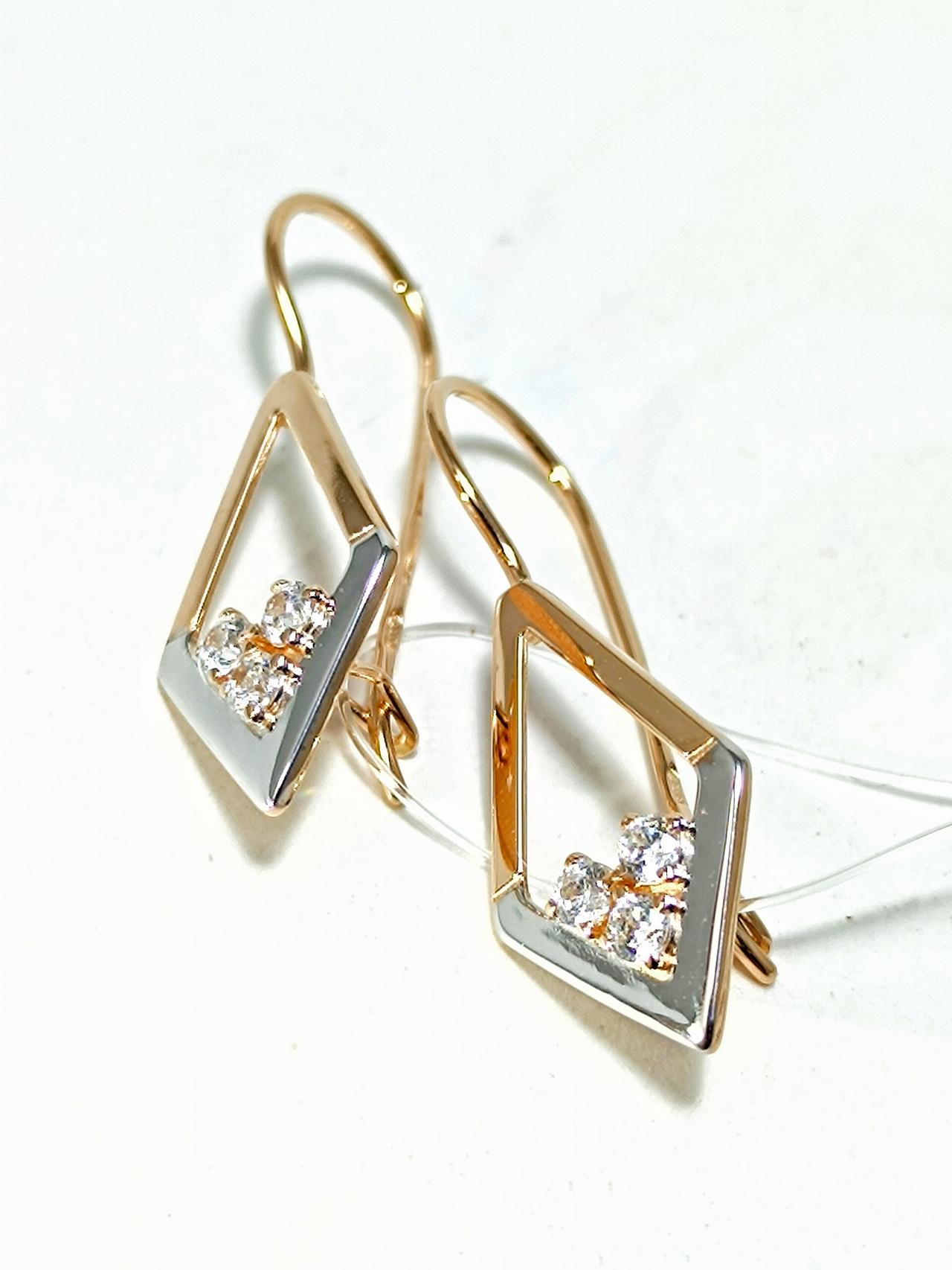 Золотые серьги женские, вставка фианит