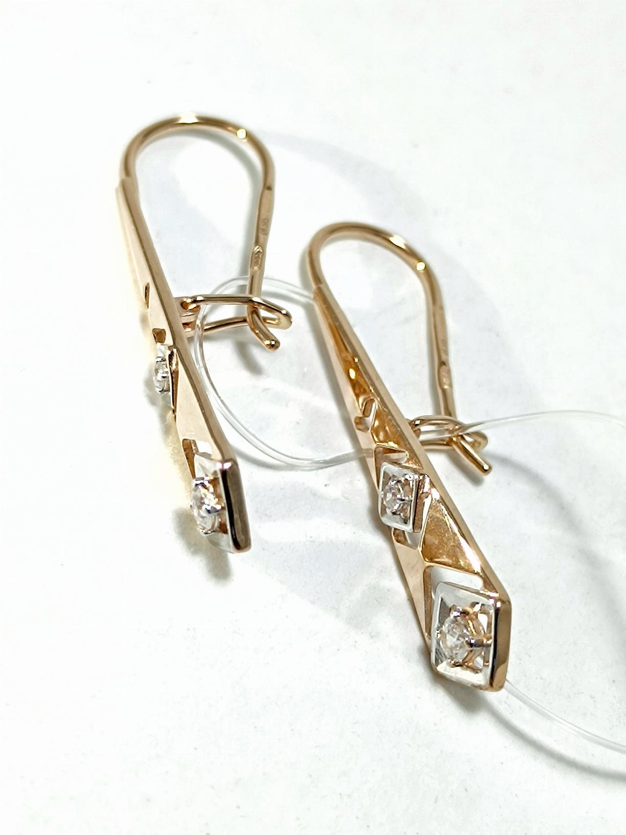 Золотые серьги женские, вставка фианит