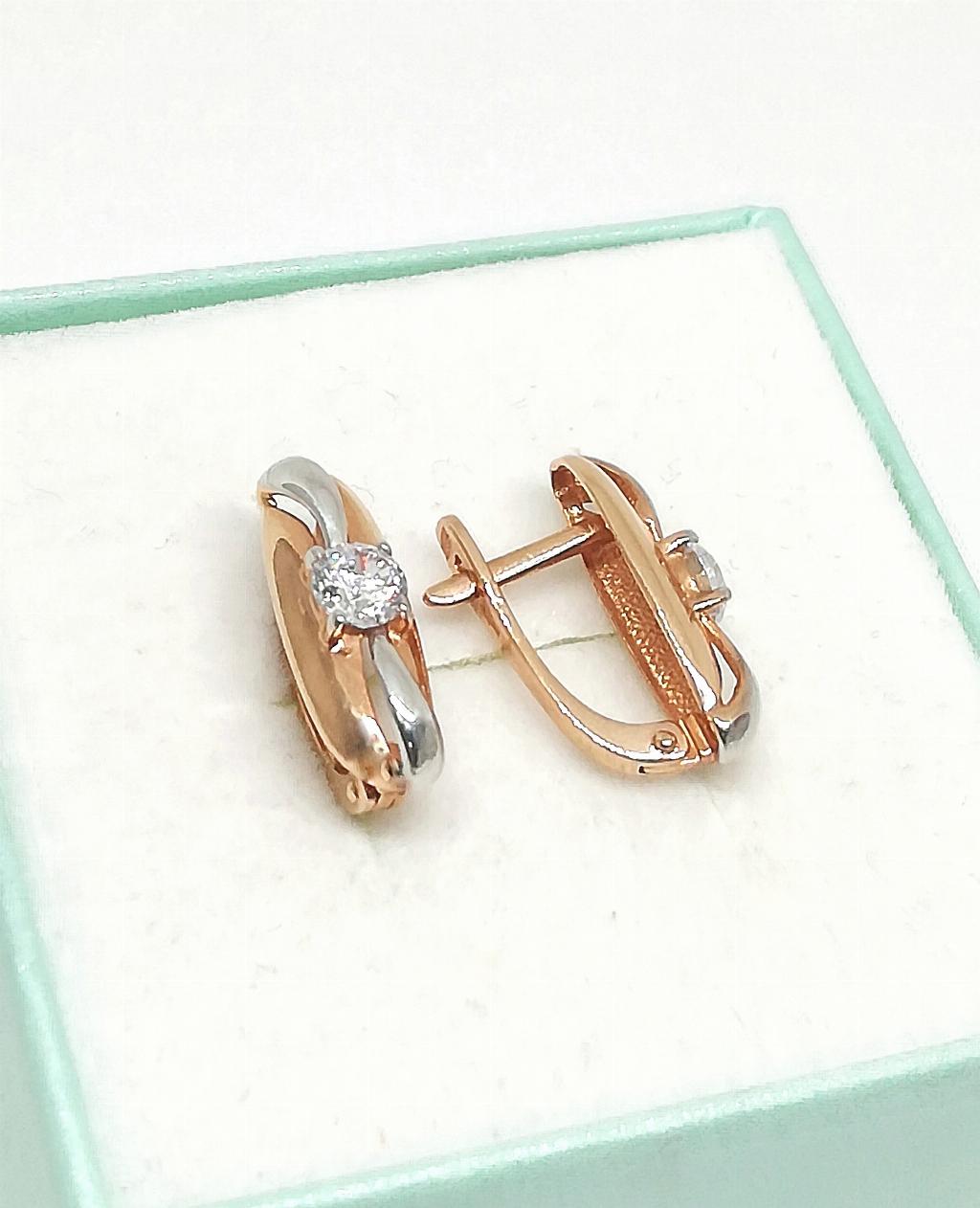 Золотые серьги, вставка фианит