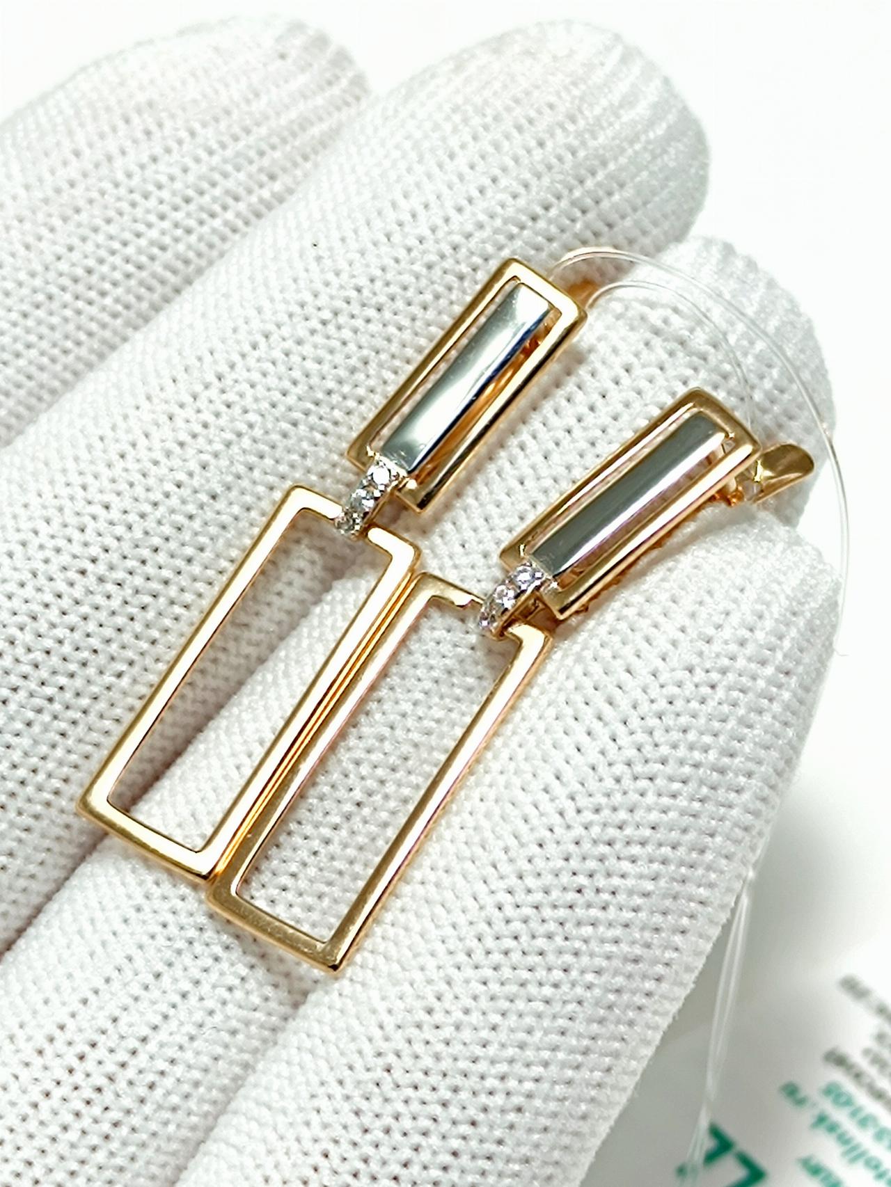 Золотые серьги крупные, вставка фианит