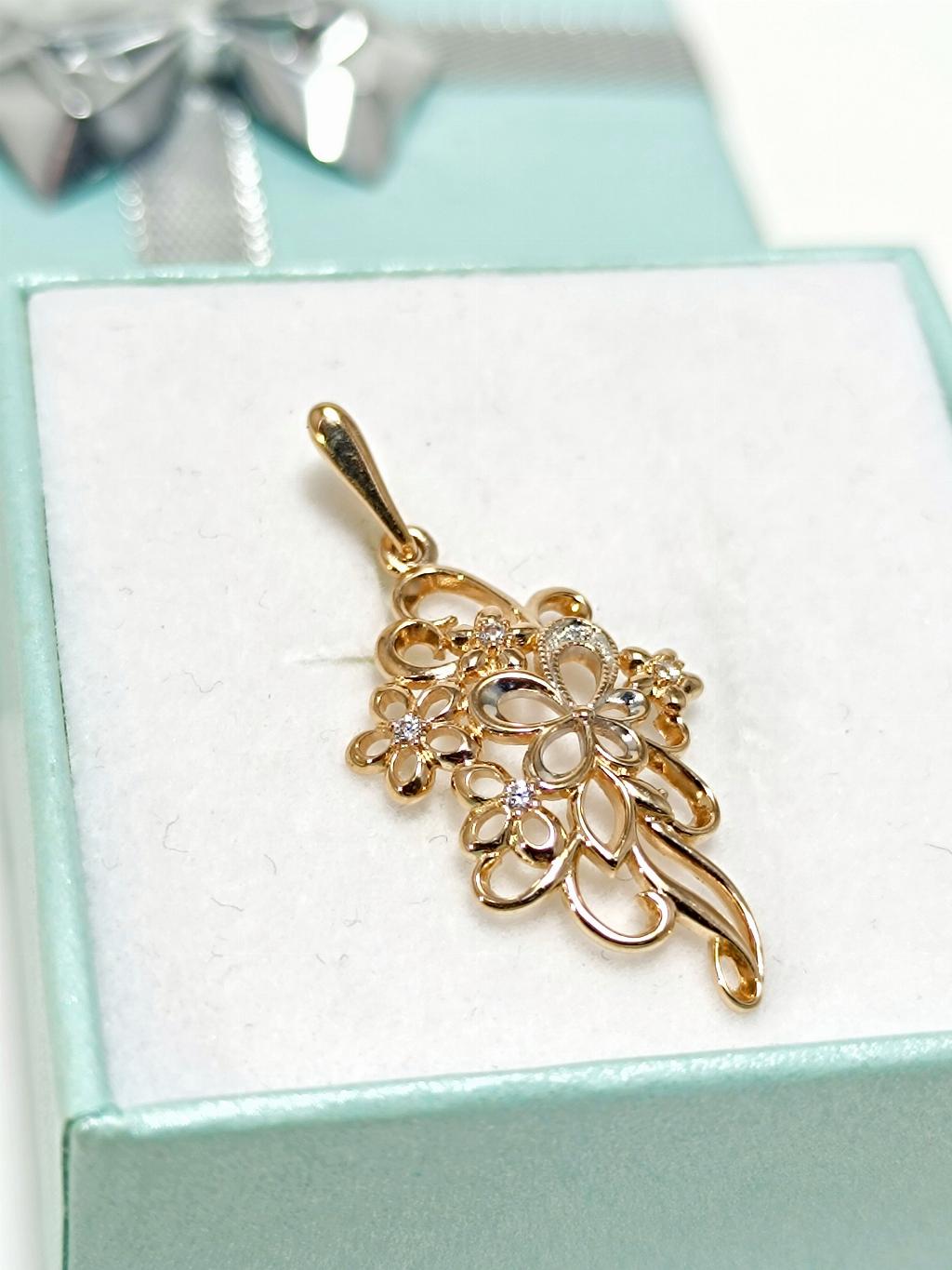 Золотая подвеска женская, вставка фианит