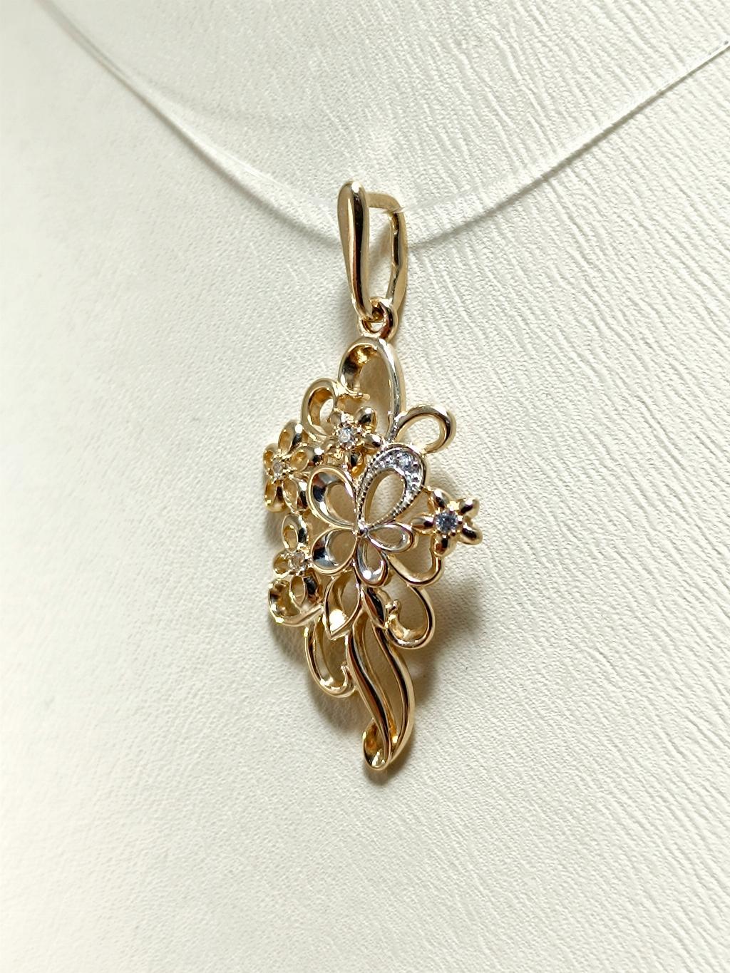 Золотая подвеска женская, вставка фианит