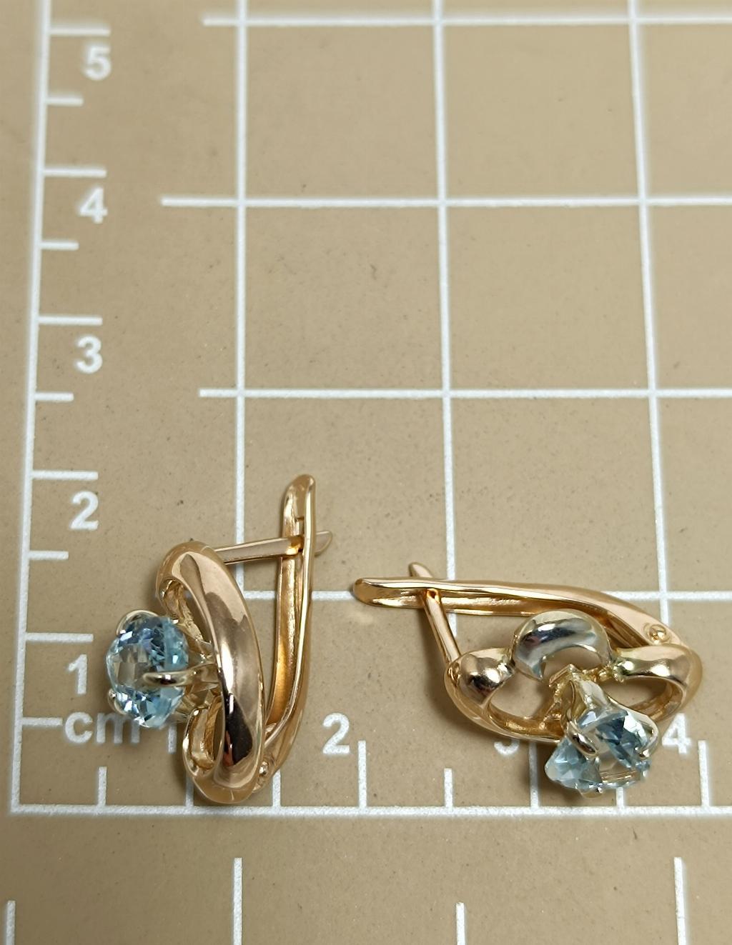 Золотые серьги женские, вставка фианит