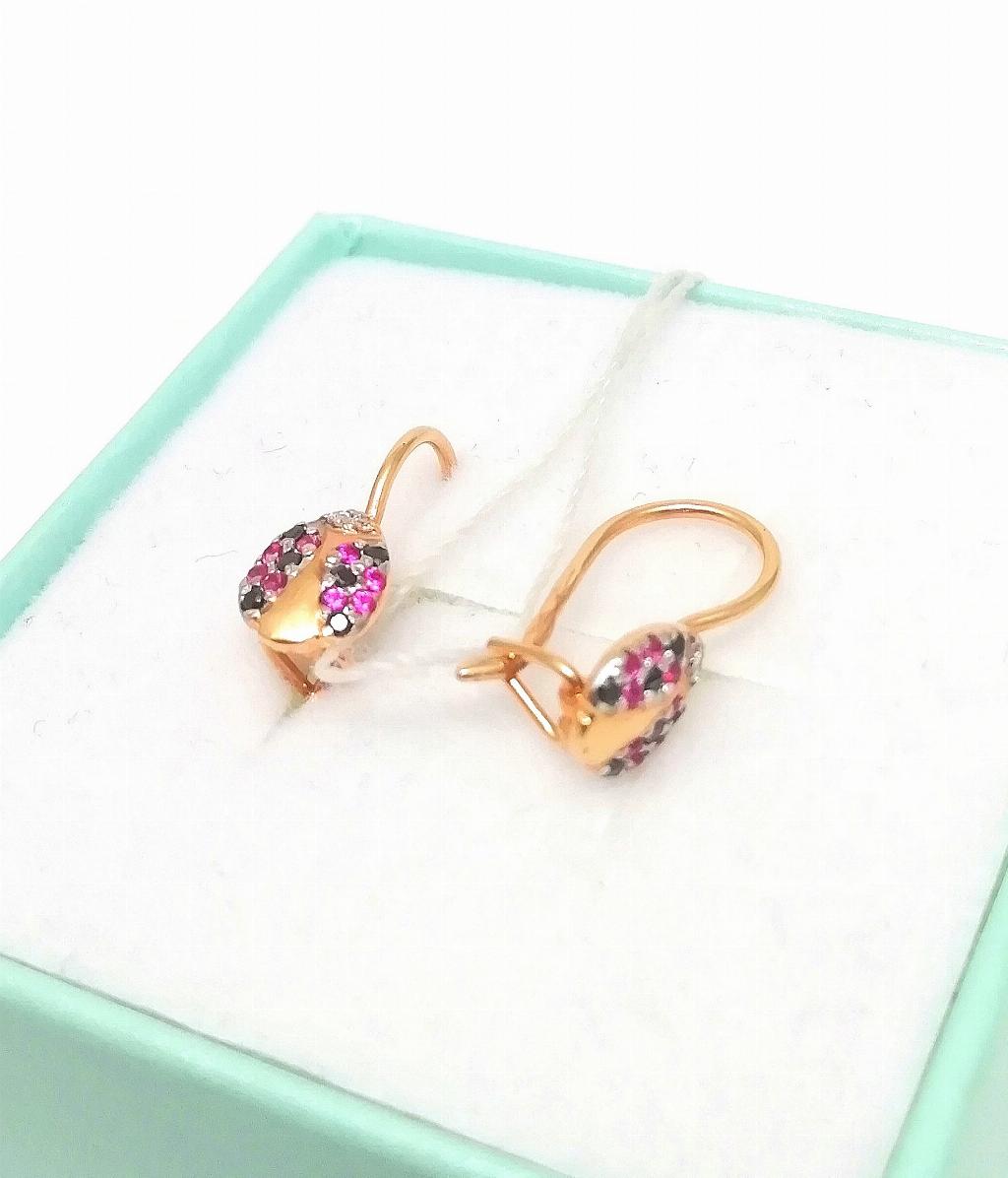 Золотые серьги детские, вставка фианит