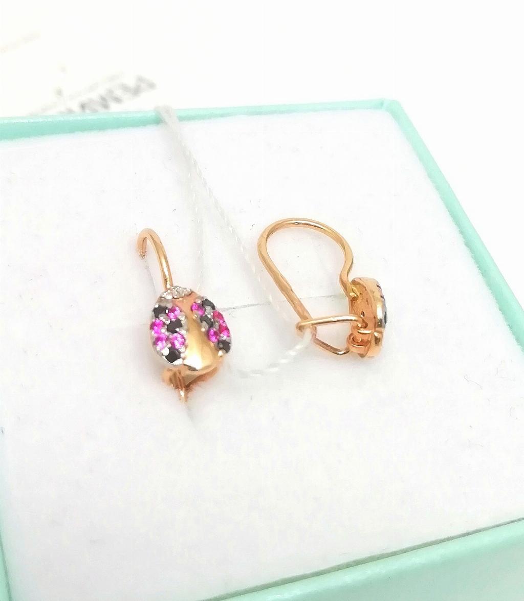 Золотые серьги детские, вставка фианит