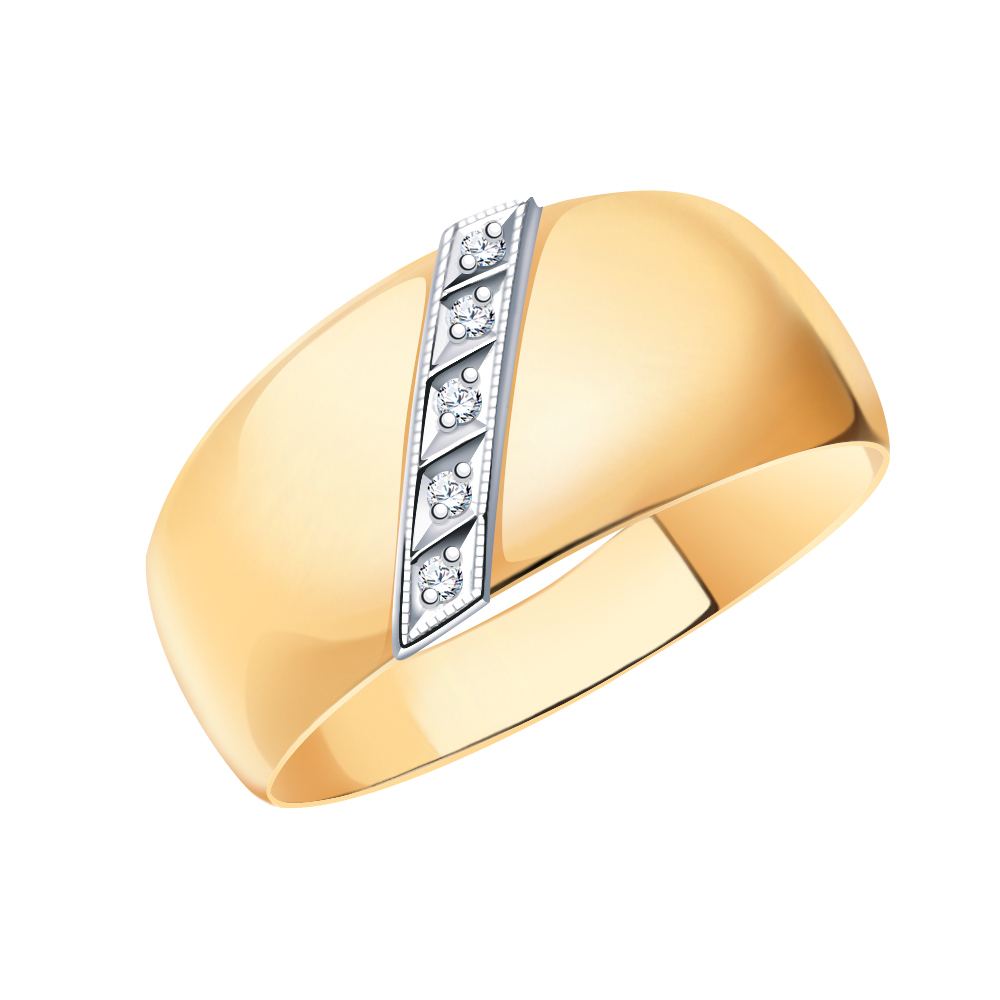 Золотое кольцо широкое женское, вставка фианит