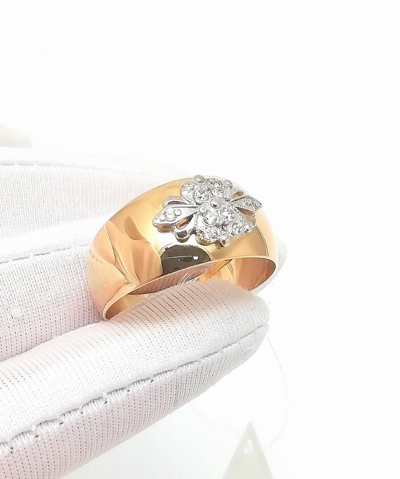 Золотое кольцо широкое женское, вставка фианит